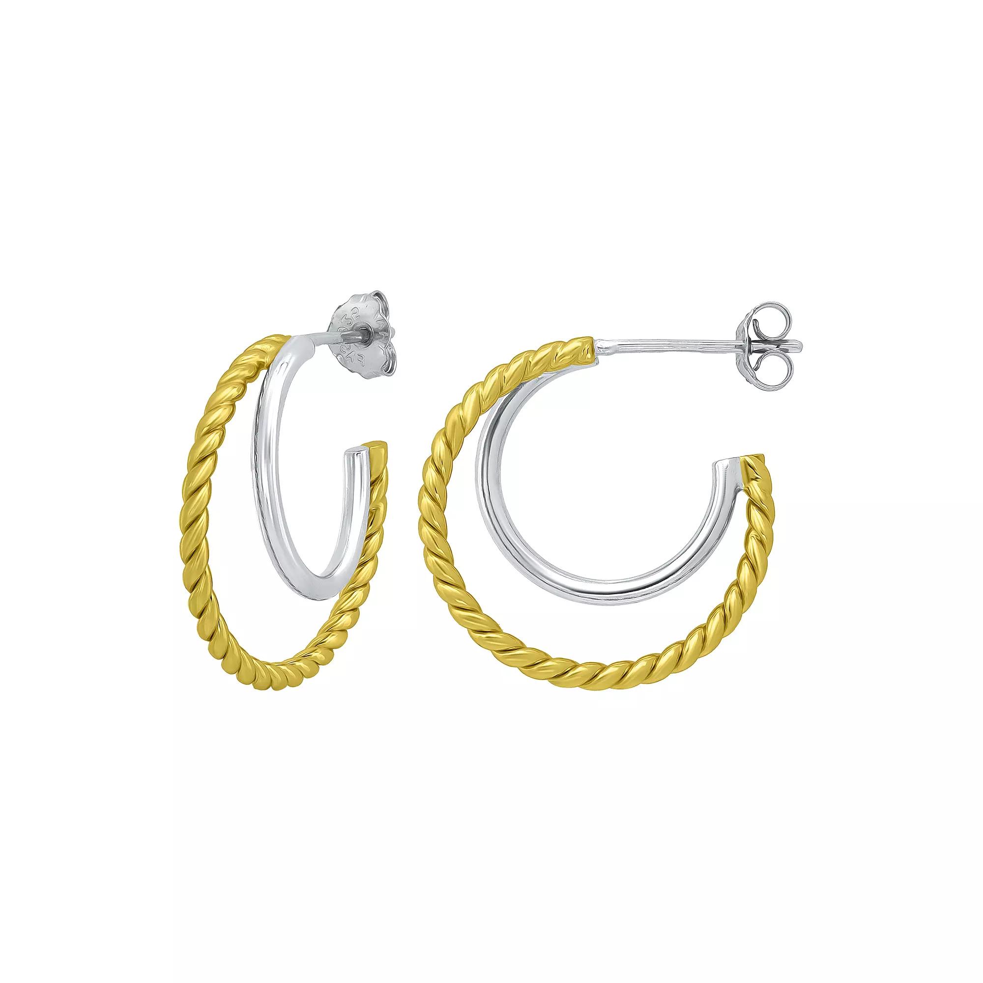 Aleure Precioso Sterling Silver Double Graduated Posted Hoop Earrings, Women's, Gold Tone Product Image