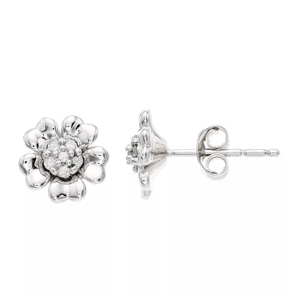Women's 1/10CTW White Diamond Flower Earrings in Sterling Silver Earrings Product Image