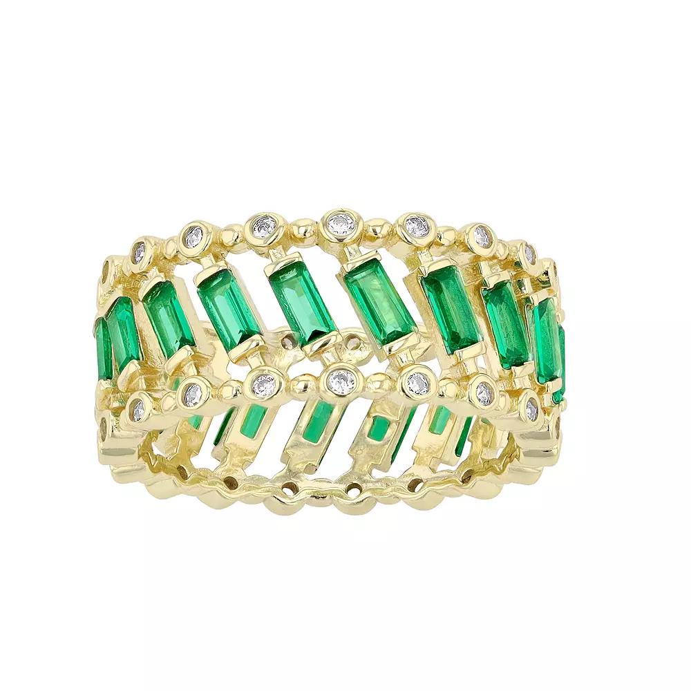 14k Gold Over Silver Green Cubic Zirconia Baguette Eternity Ring, Womens Gold Tone Product Image