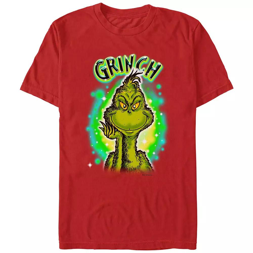 Men's Dr. Seuss Grinch Airbrush Background Graphic Tee, Size: XXL, Navy Grey Product Image