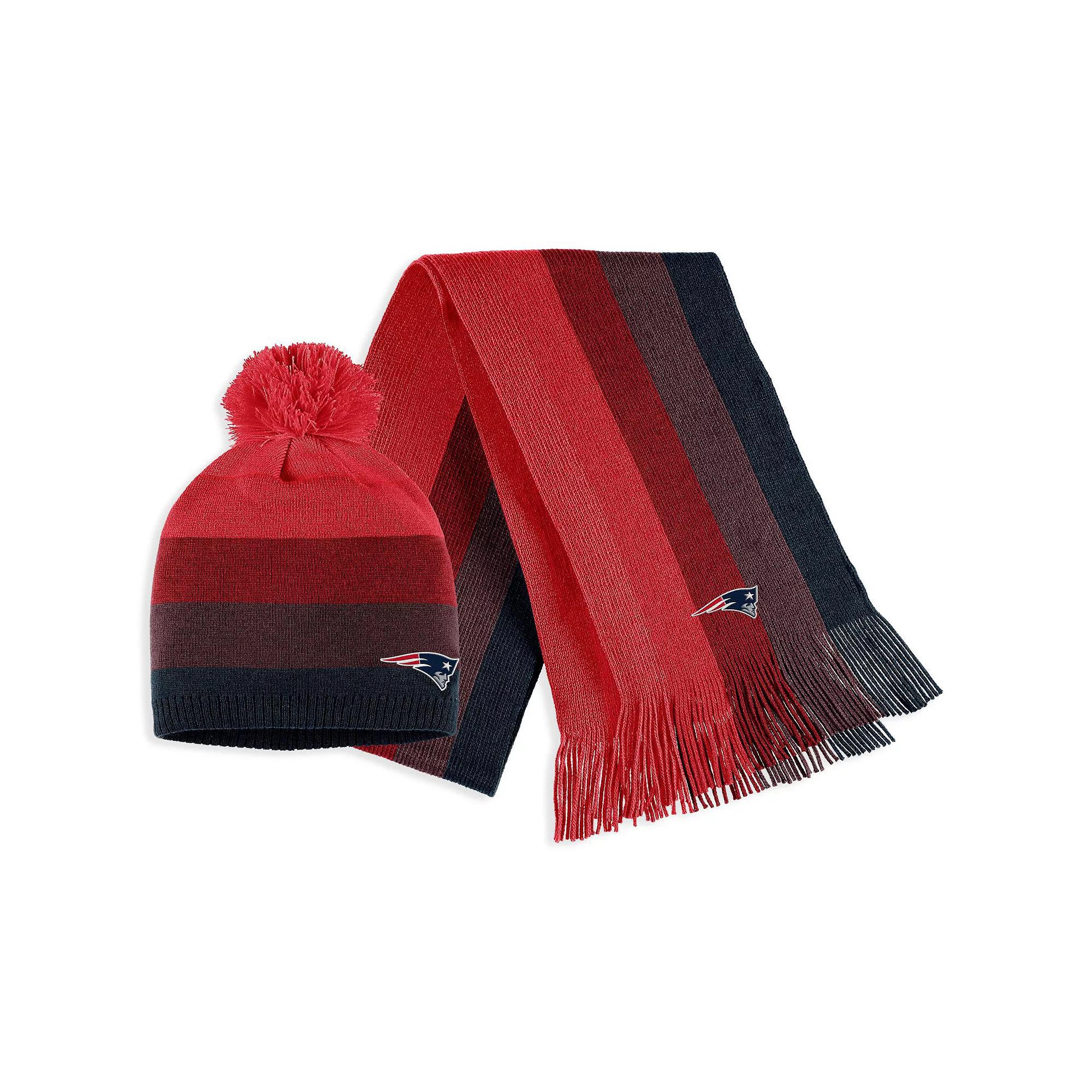 Women's WEAR by Erin Andrews Red New England Patriots Ombre Pom Knit Hat and Scarf Set Product Image