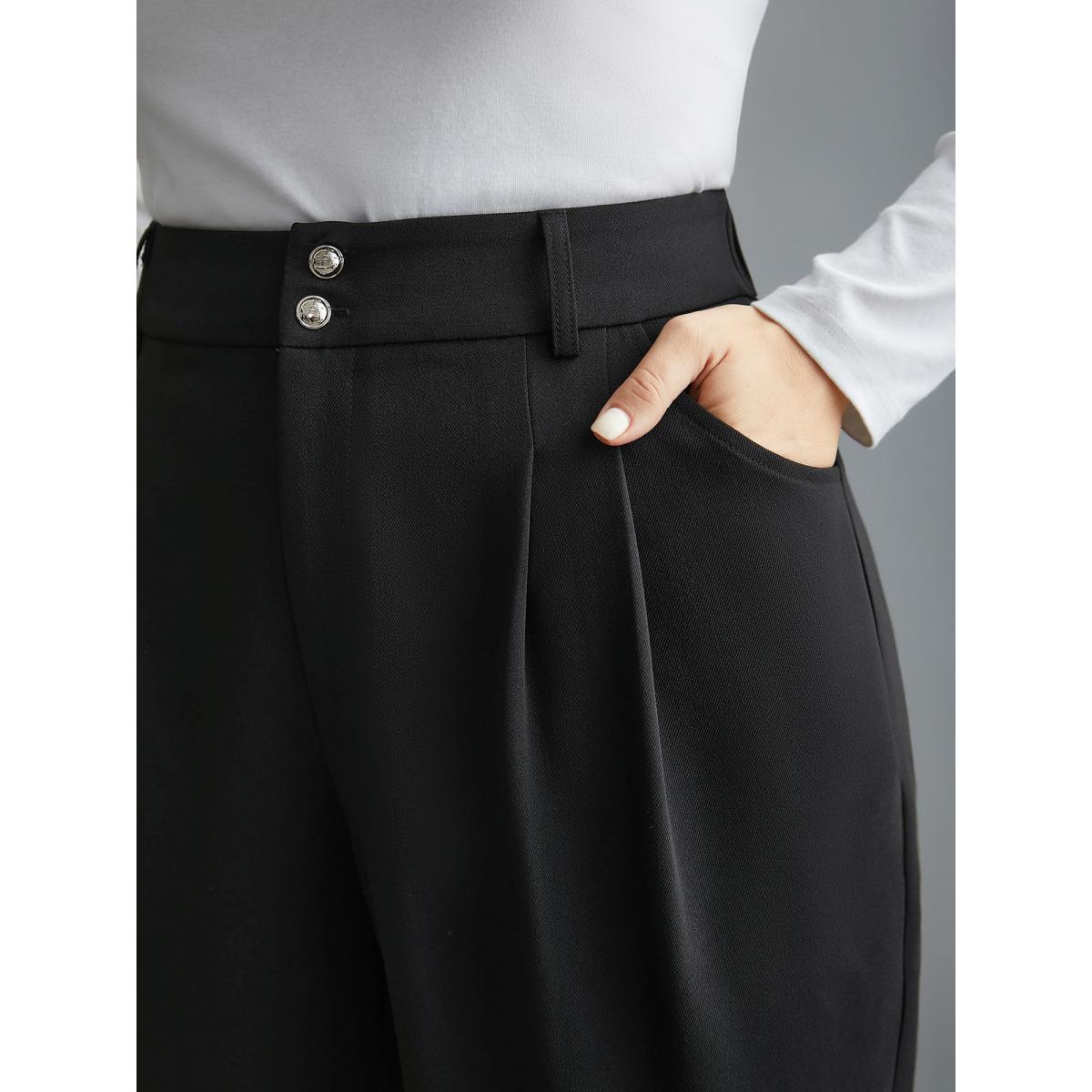 Plus Size Double Buckle Straight Leg Pants Women Black Office Straight Leg Mid Rise Office Pants BloomChic 30/6X Product Image