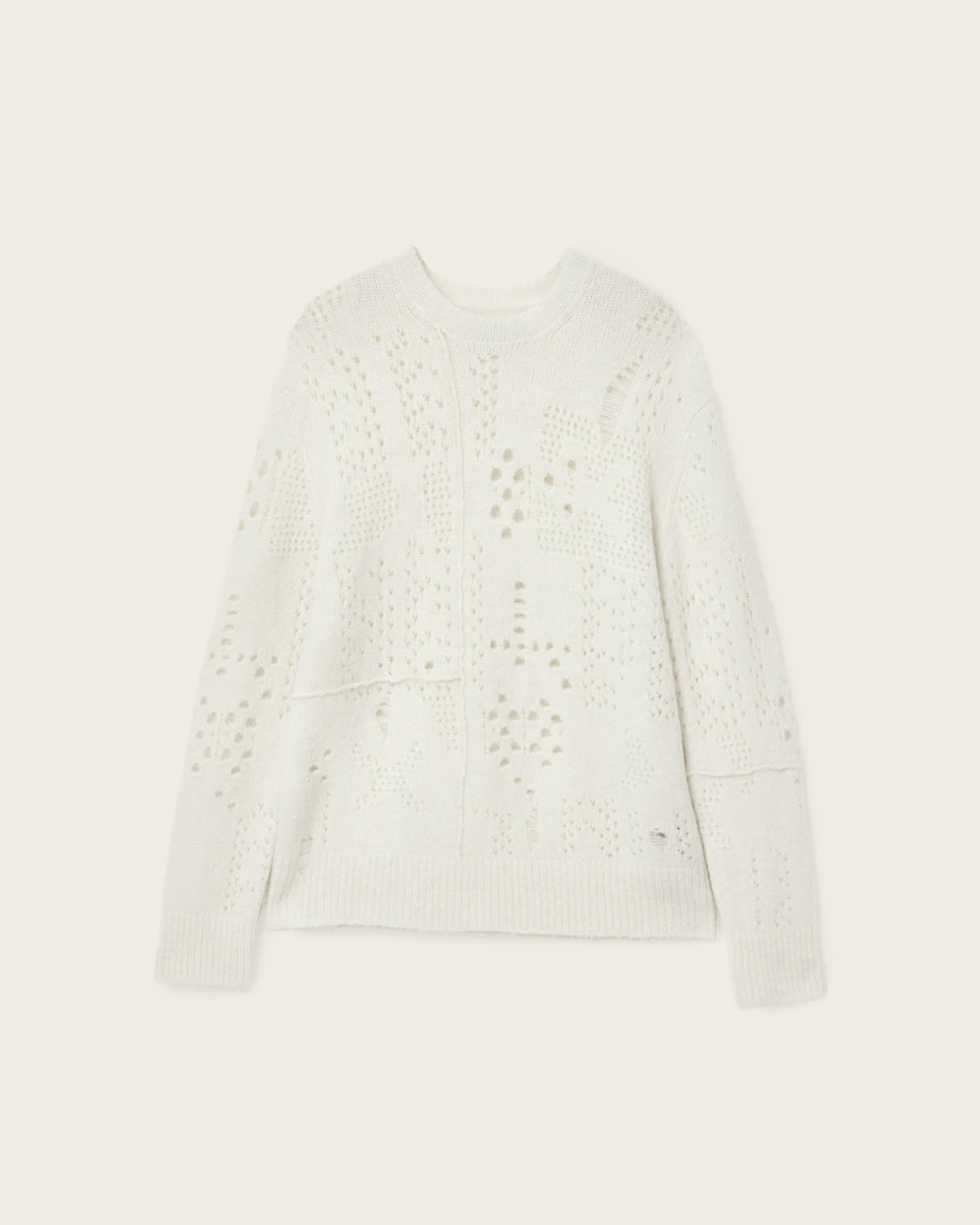 Hadwin Distressed Crew Neck Sweater ECRU WHITE | ALLSAINTS US Product Image