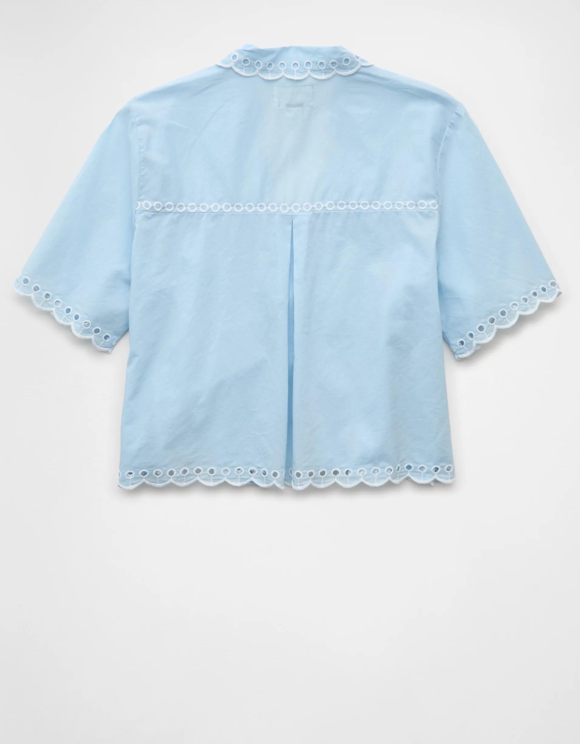 AE Collared Tie Front Embroidered Shirt Product Image