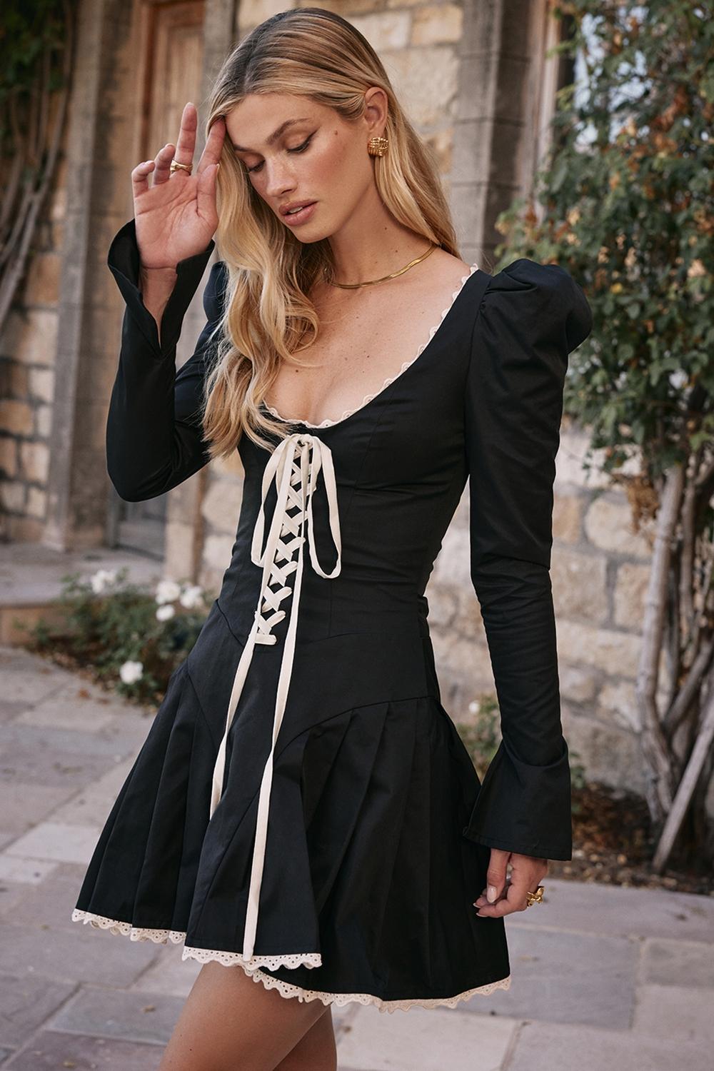 Larisa  black & cream pleated mini dress Product Image