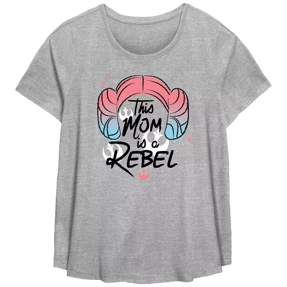 Plus Size Star Wars Princess Leia This Mom Is A Rebel Flowy Graphic Tee, Women's, Size: 5XL, Grey Gray Product Image
