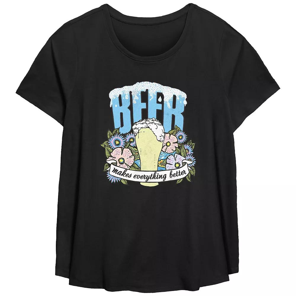 Plus Size Beer Makes Everything Better Scoop Hem Flow Graphic Tee, Women's, Size: 2XL, Grey Gray Product Image