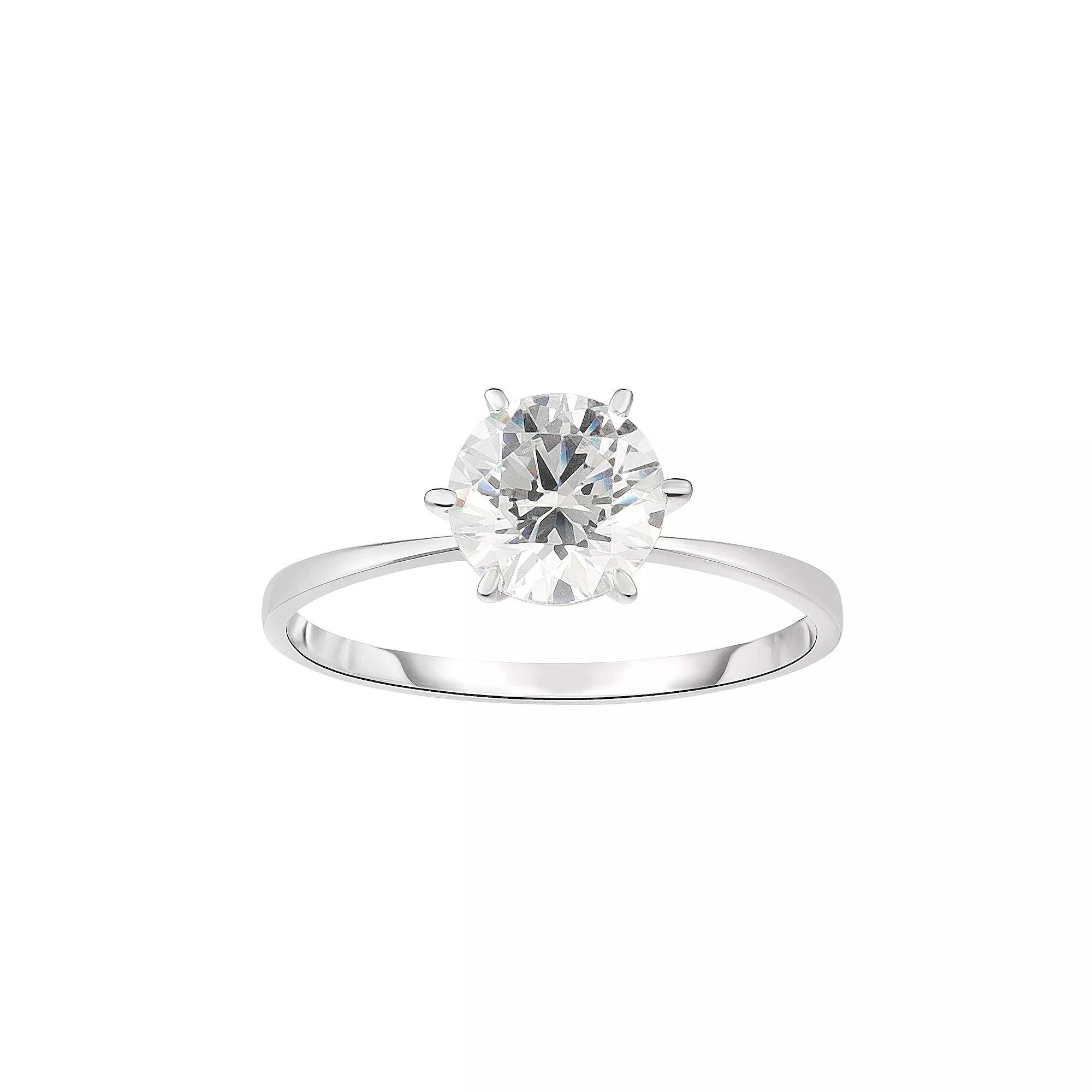 14k White Gold Cubic Zirconia Solitaire Ring, Womens Sterling Product Image