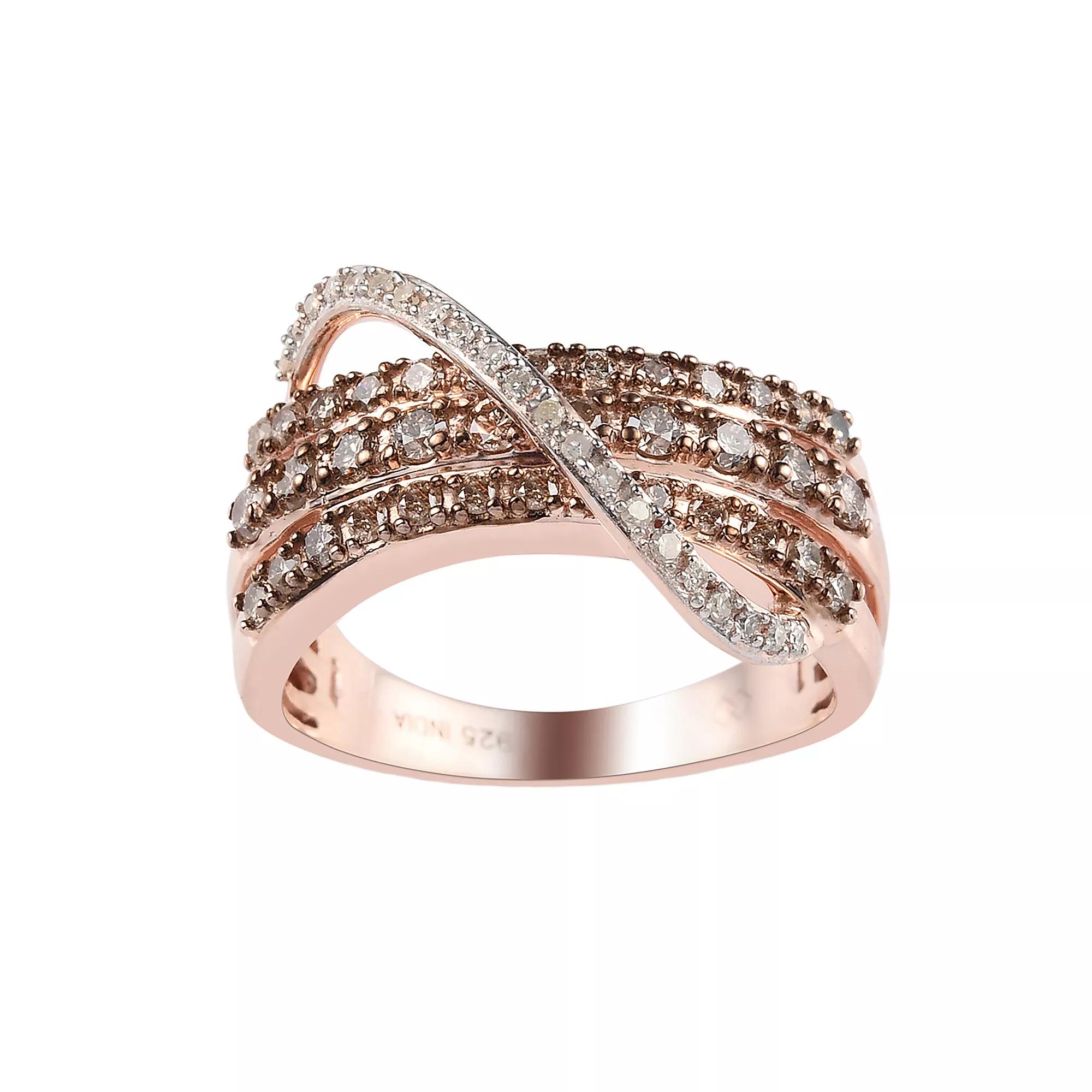 14k Rose Gold Over Silver 3/4 Carat T.W. Natural Champagne & White Diamond Ring, Womens Brown Product Image