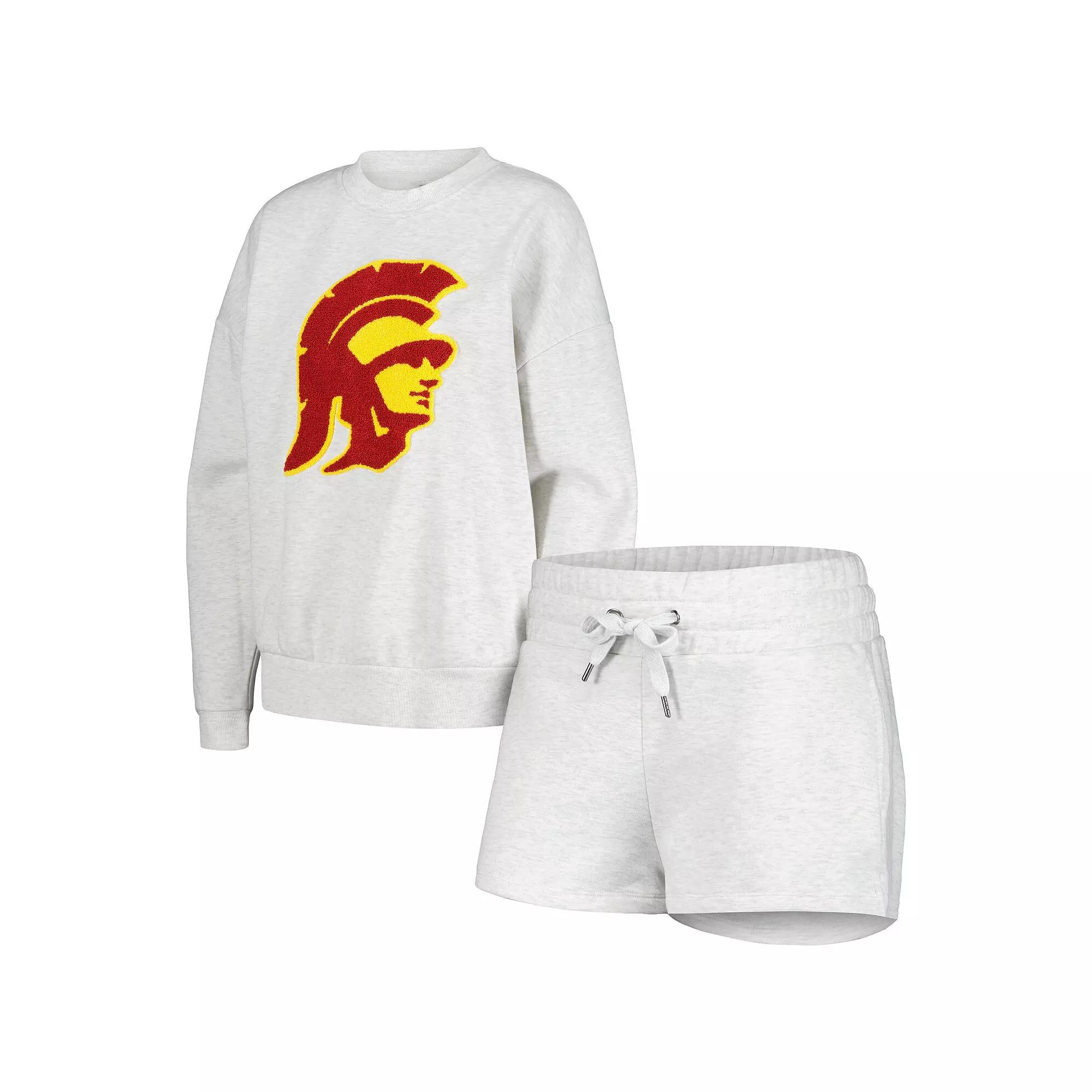 Women's Gameday Couture Ash USC Trojans Team Effort Pullover Sweatshirt & Shorts Sleep Set, Size: 3XL, Black Product Image