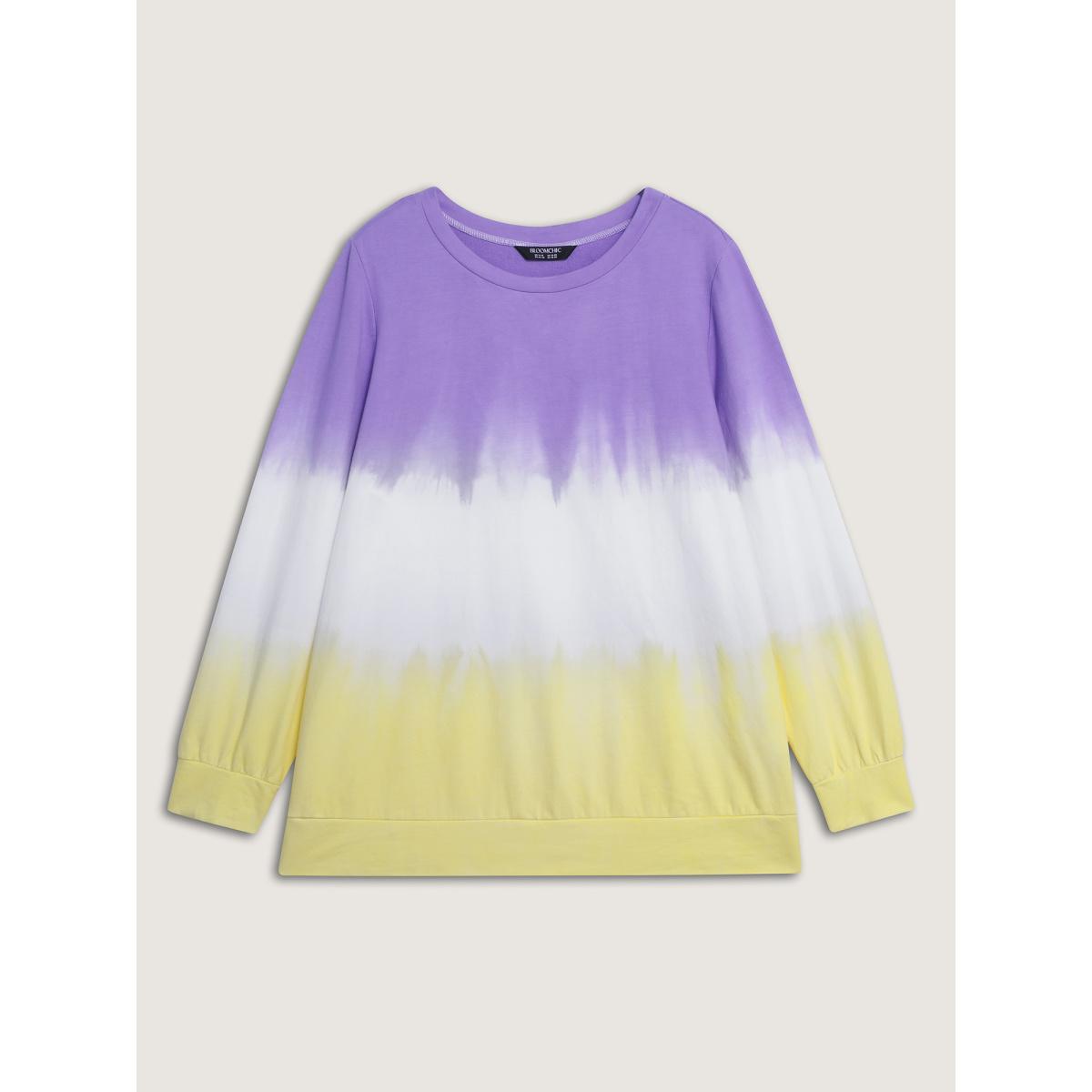 Plus Size Cotton Dip Dye Stretchy Hem Sweatshirt Women Multicolor Playful Round Neck Casual Sweatshirts BloomChic 22-24/3X Product Image