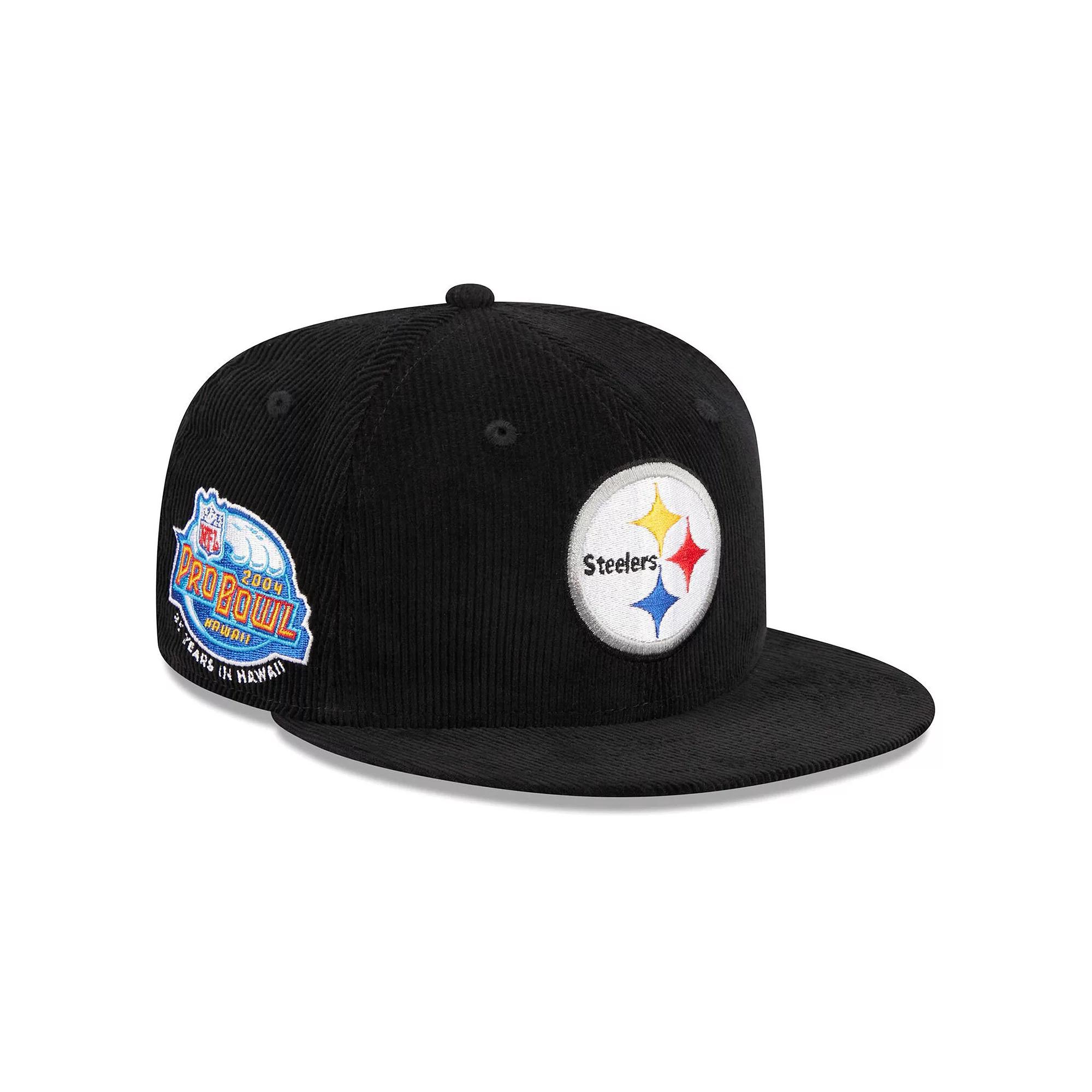 Men's New Era Black Pittsburgh Steelers Throwback Cord 59FIFTY Fitted Hat,  Product Image