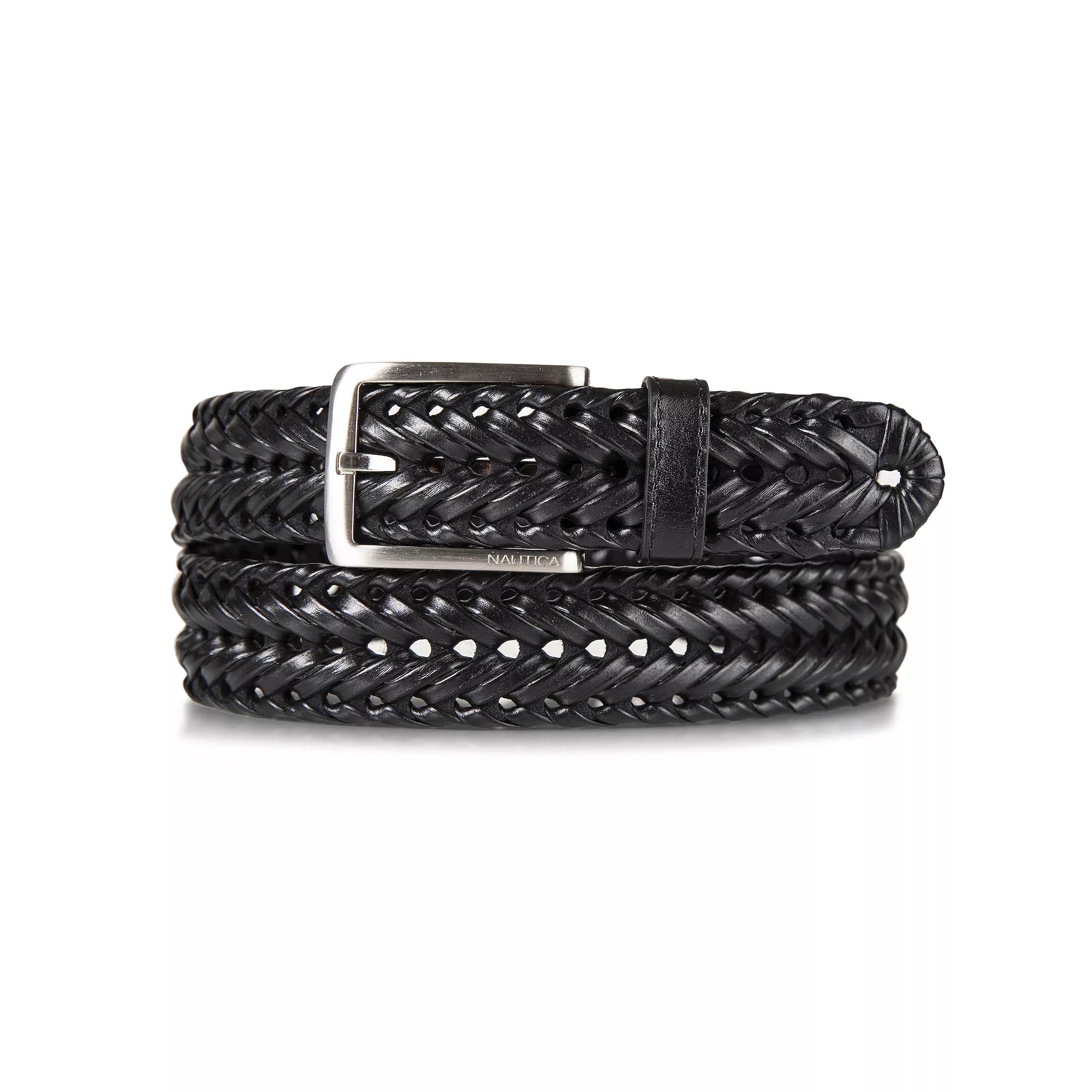 Men's Nautica Woven Leather Belt, Size: Medium, Black Product Image