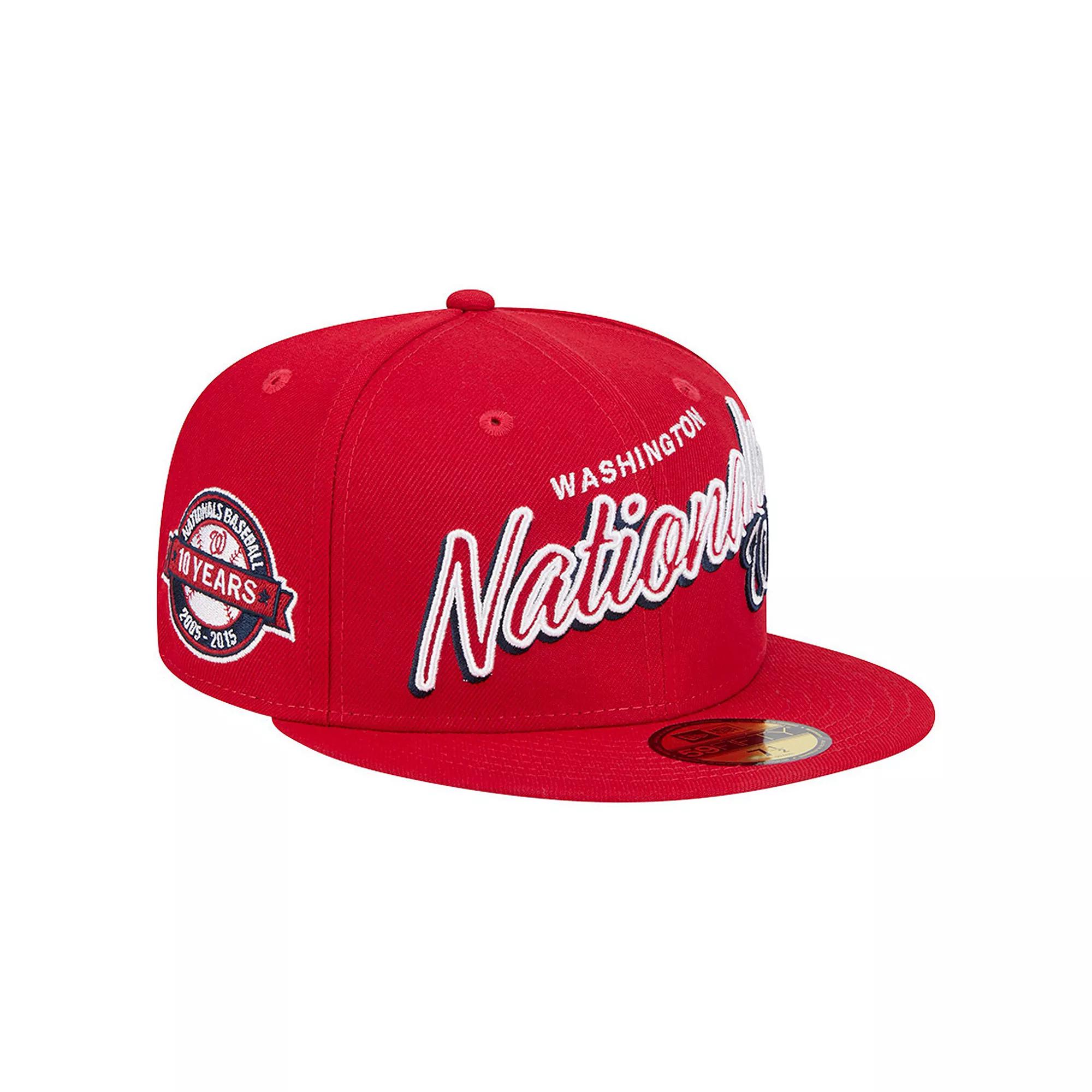 Men's New Era Red Washington Nationals Script Sided 59FIFTY Fitted Hat,  Product Image