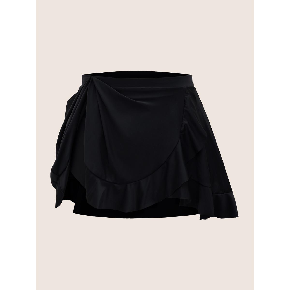 Plus Size Solid Ruffle Trim Elastic Waist Swim Bottom Women's Swimwear Black Beach Gathered High stretch Bodycon High Rise Curve Swim Bottoms BloomChic 12/L Product Image