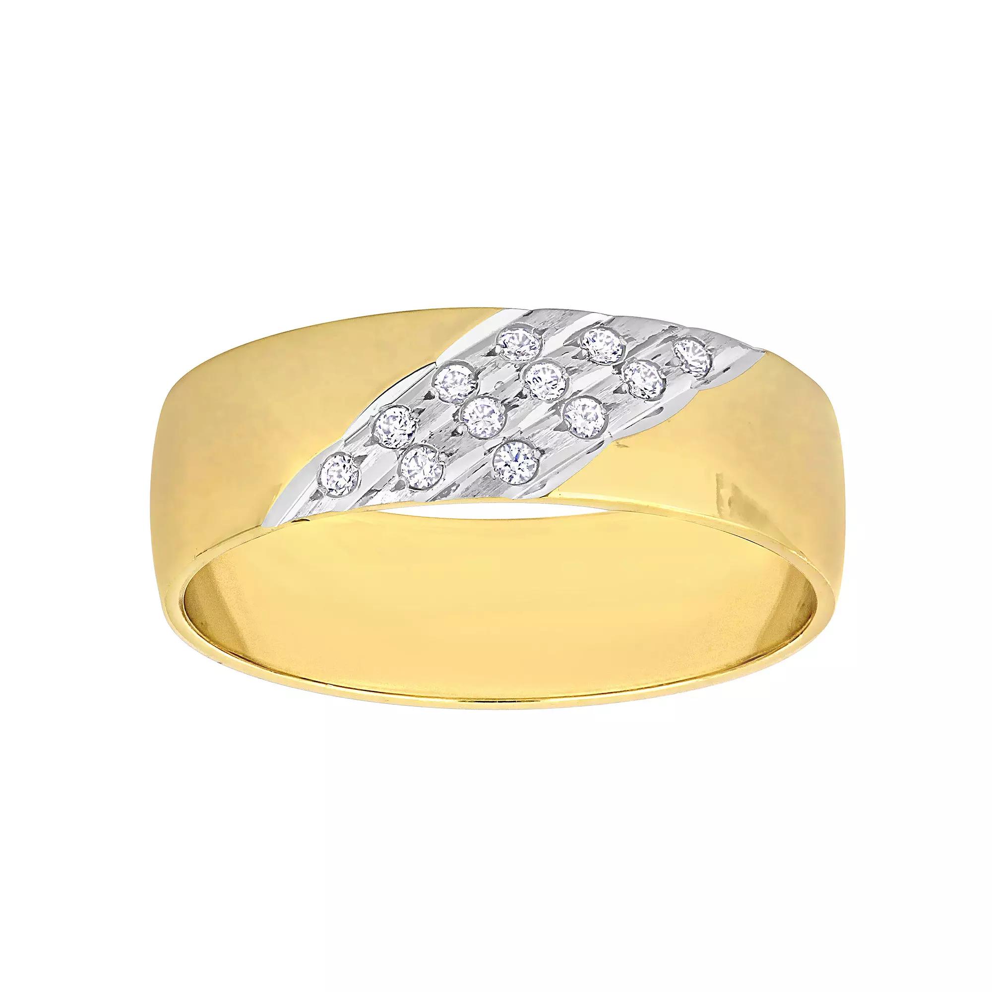 Stella Grace Two Tone 10k Gold Mens 6 mm Triple Row Cubic Zirconia Wedding Band 10k Two Tone Product Image