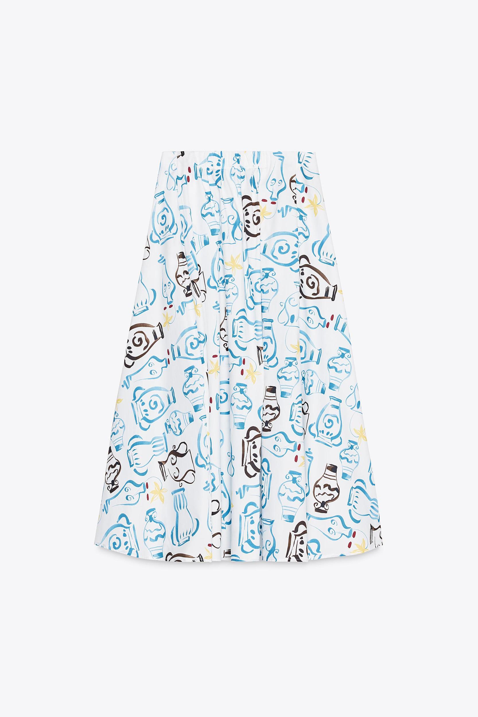 PRINTED POPLIN MIDI SKIRT Product Image