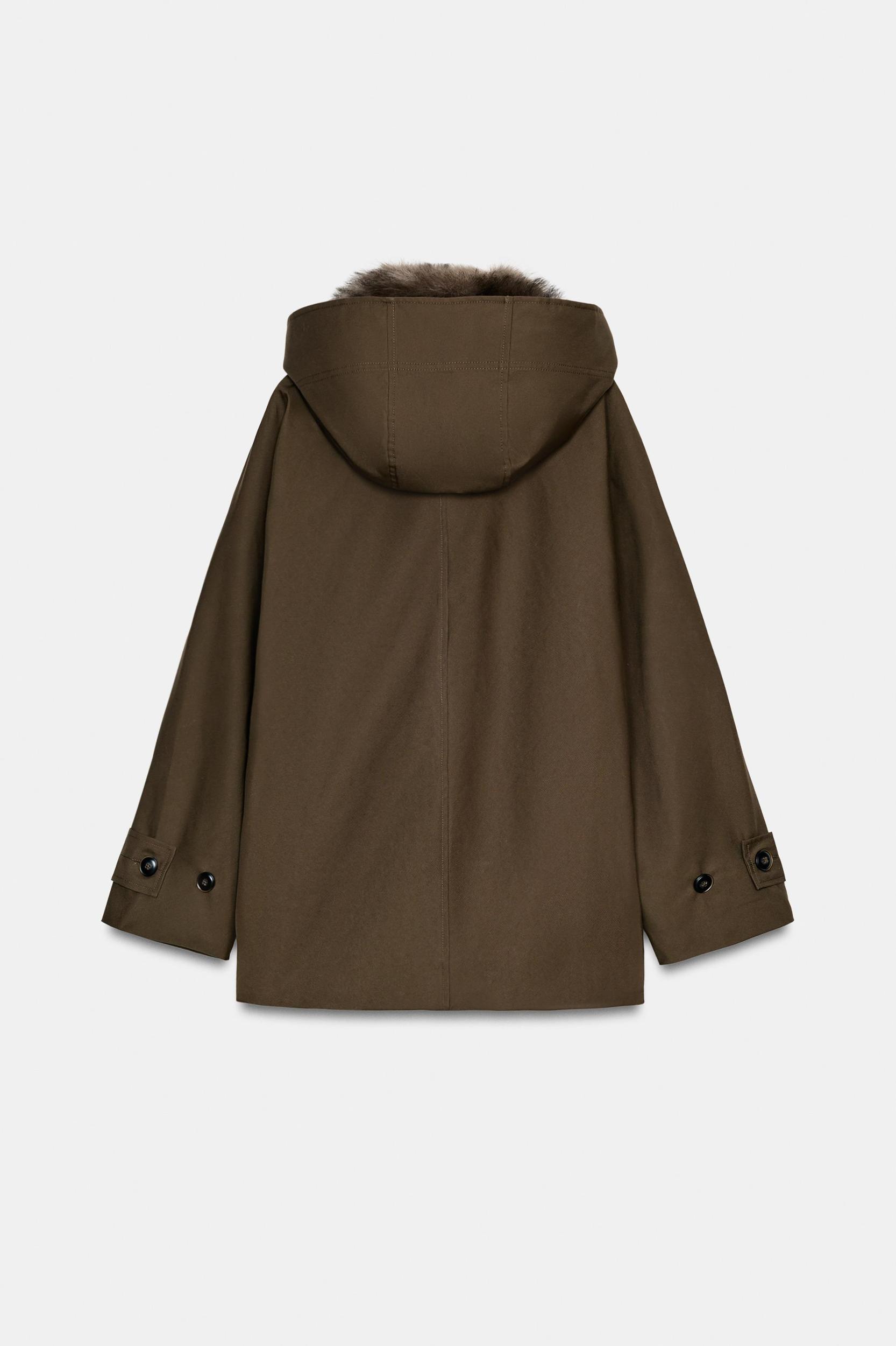 SHORT TRENCH COAT WITH FAUX FUR COLLAR ZW COLLECTION Product Image