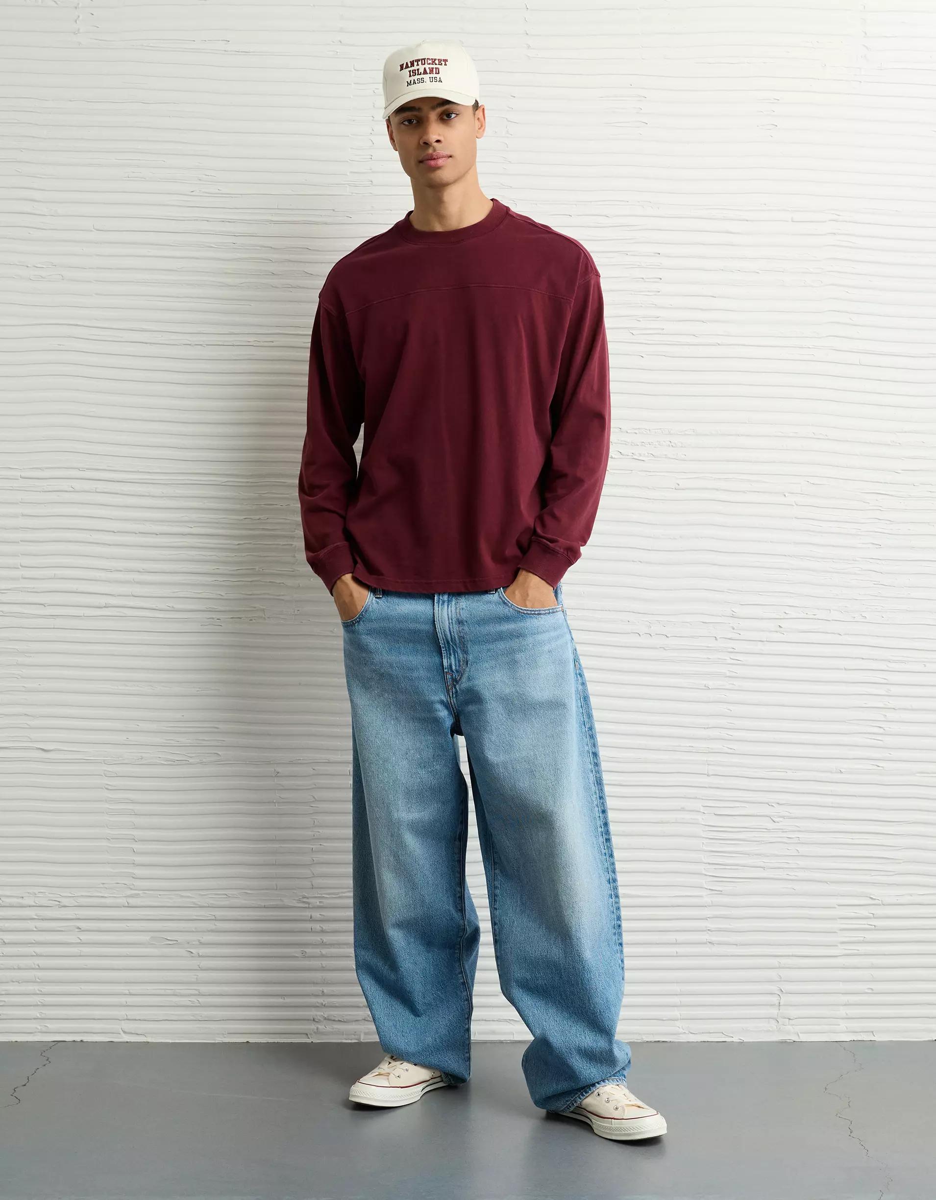AE Long-Sleeve Boxy Sueded Jersey T-Shirt Product Image