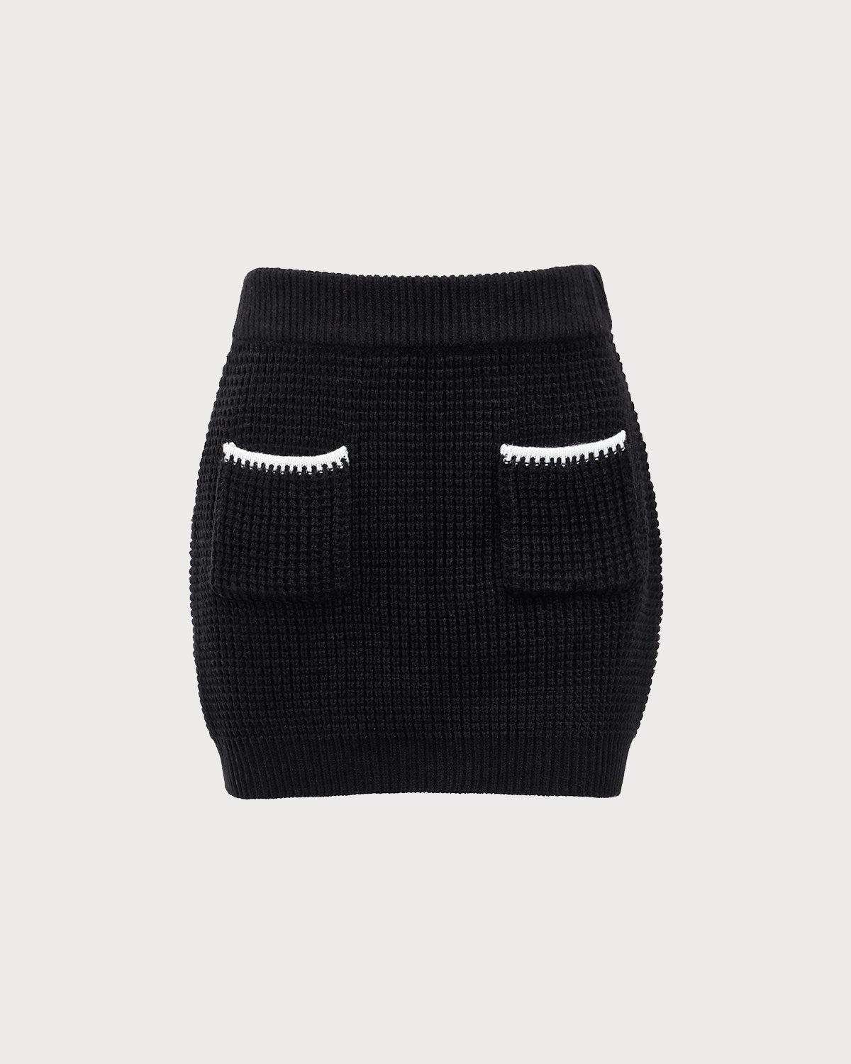 Black Contrasting Knit A-line Mini Skirt Product Image