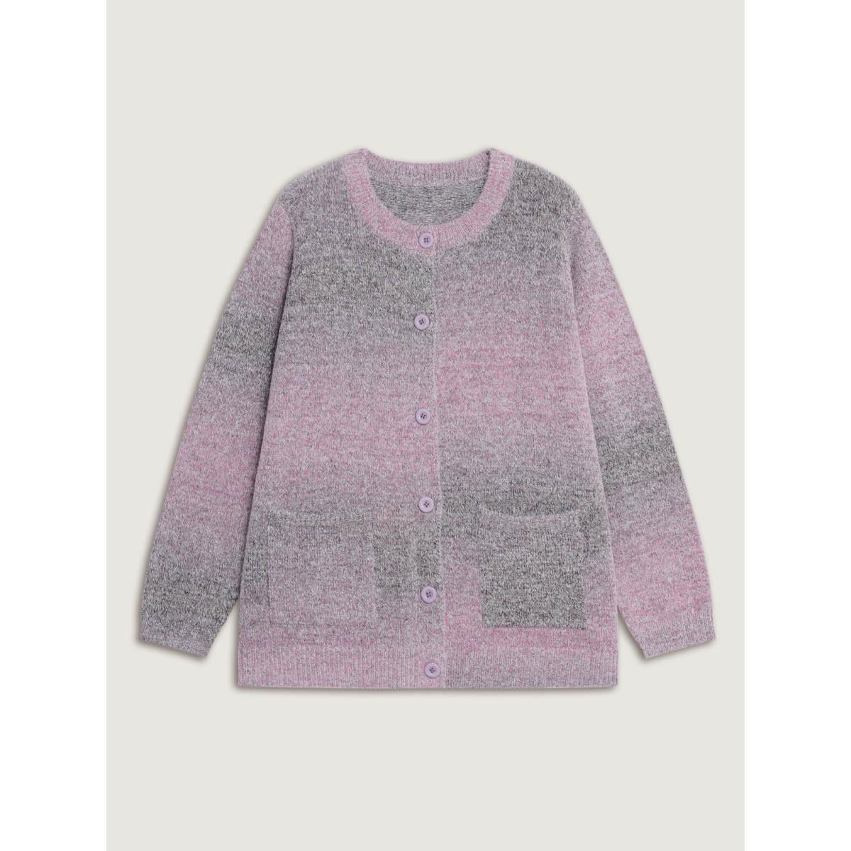 Plus Size Color Gradient Buttons Knit Cardigan Heather Women Leisure Loose Long Sleeve Casual Cardigans BloomChic 12/L Product Image