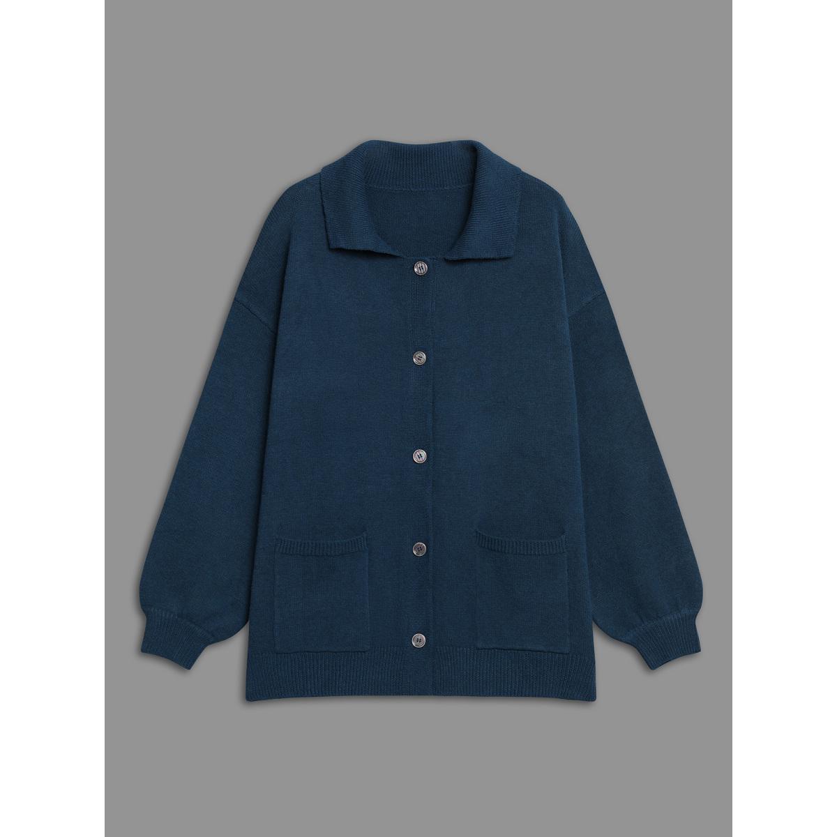 Plus Size Supersoft Essentials Shirt Collar Pockets Knit Cardigan Aegean Women Casual Loose Long Sleeve Everyday Cardigans BloomChic 28/5X Product Image