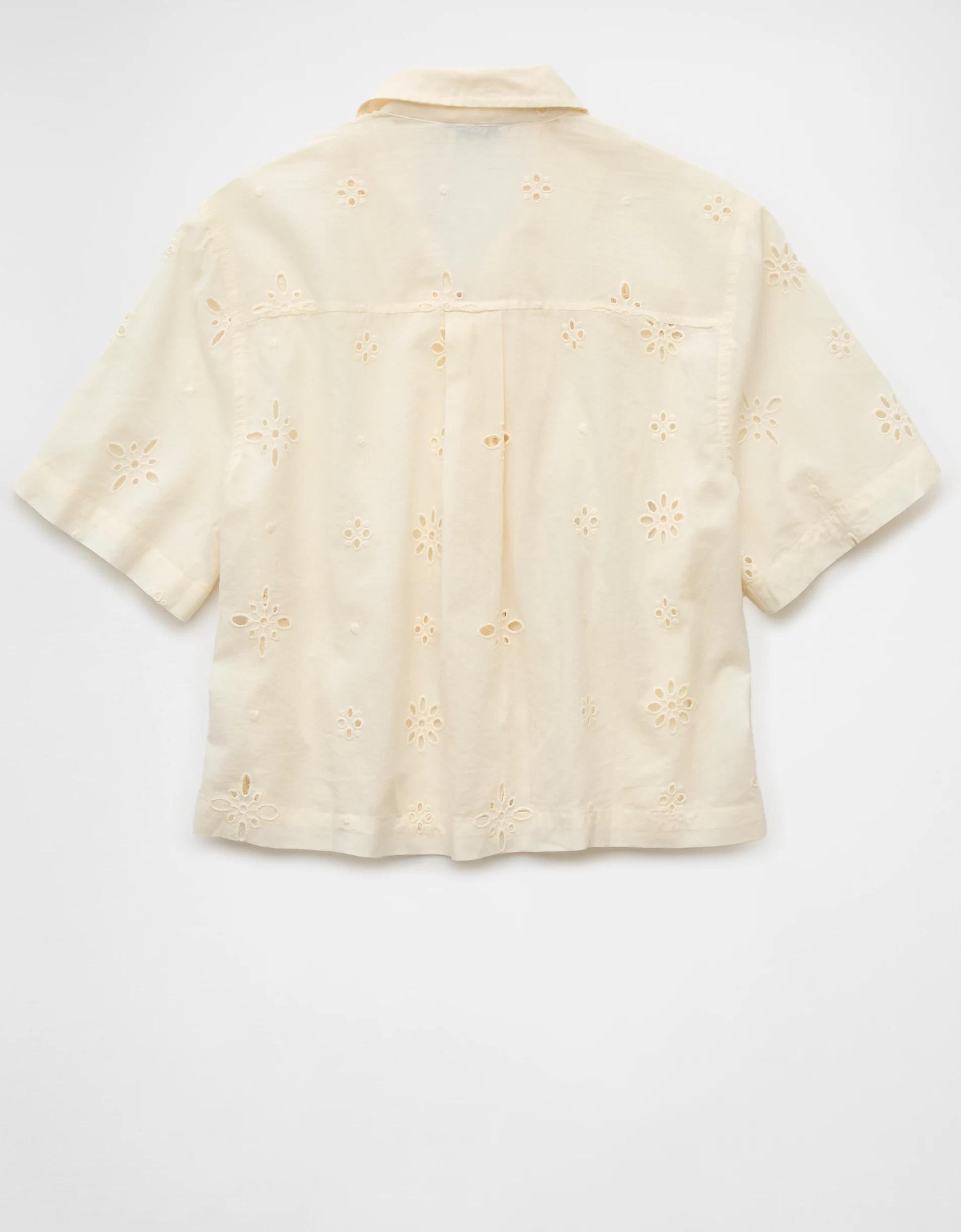AE Short-Sleeve Embroidered Button-Up Shirt Product Image