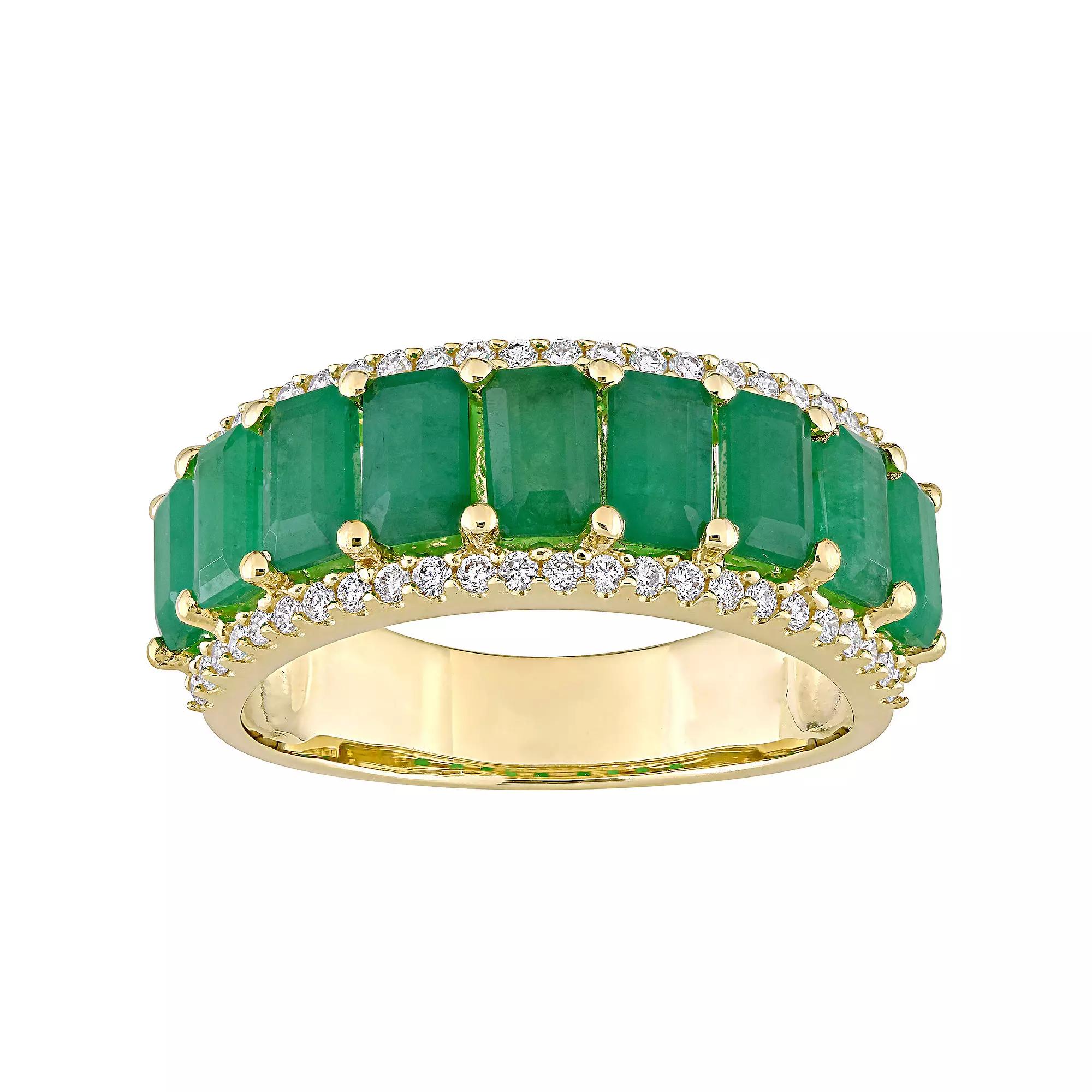 Stella Grace 14k Gold Emerald & 1/3 Carat T.W. Diamond Semi-Eternity Ring, Women's,  Product Image