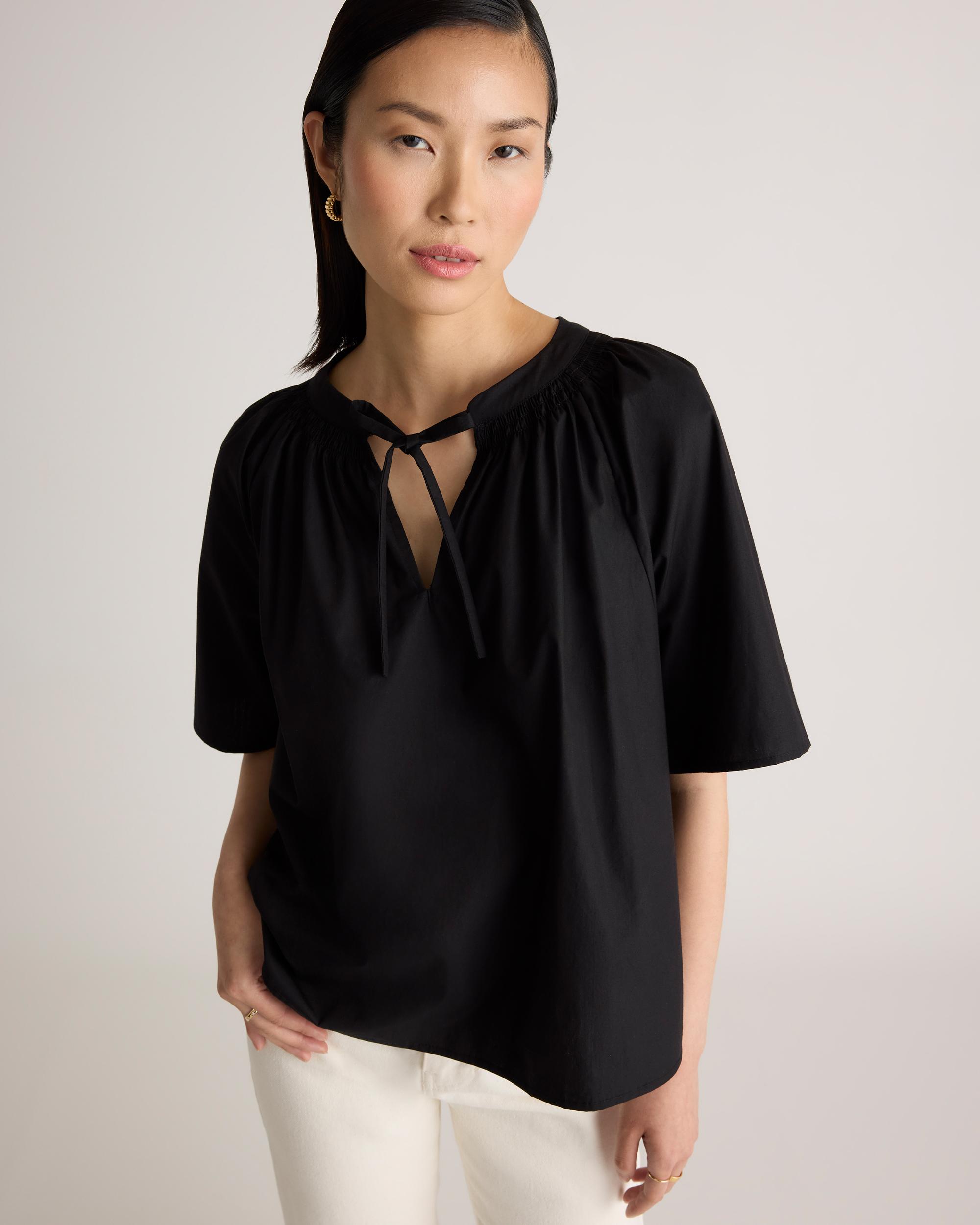 Quince | Women's Poplin Split Neck Top Size XS, Organic Cotton Product Image