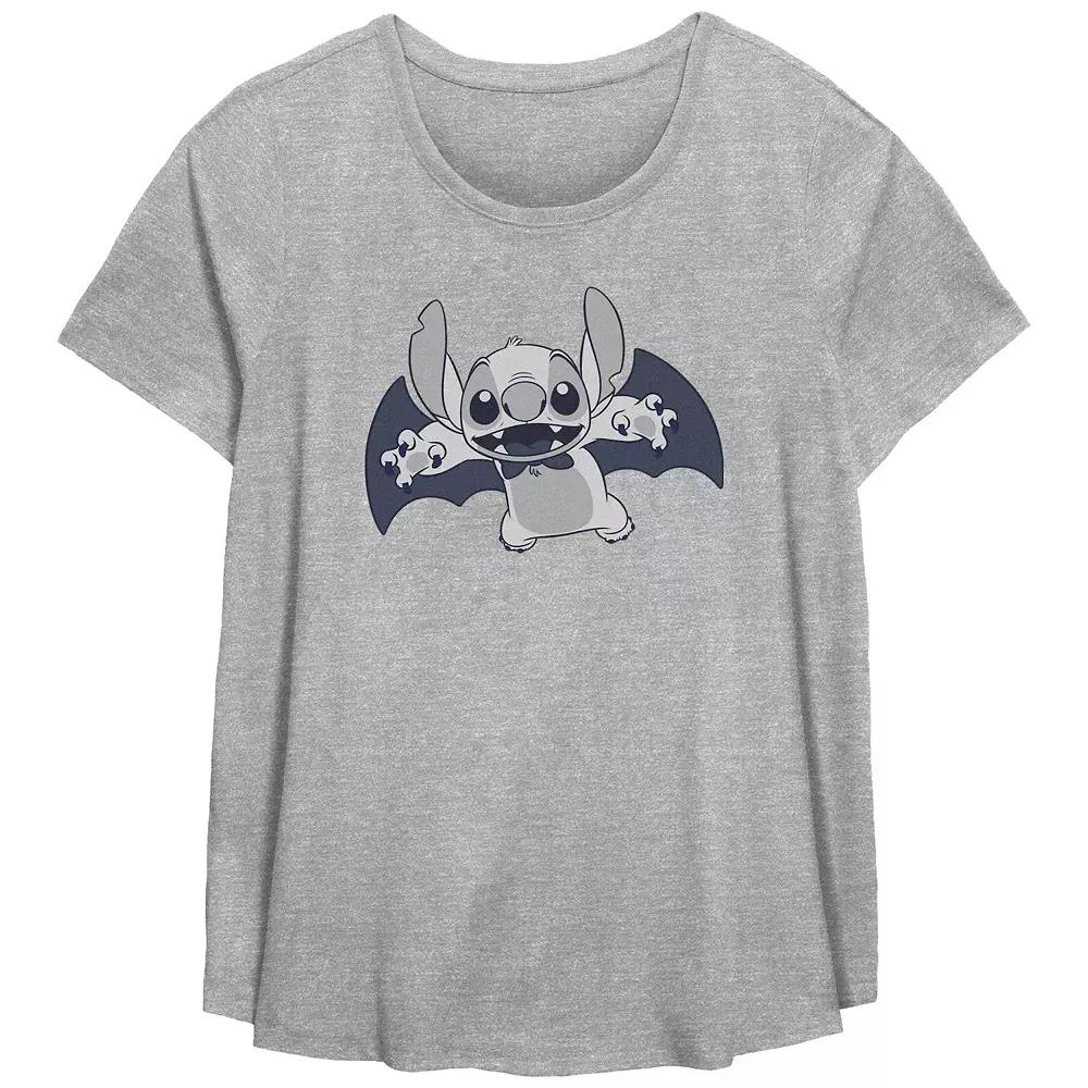 Disneys Lilo & Stitch Vampire Stitch Plus Size Flowy Graphic Tee, Womens Grey Gray Product Image
