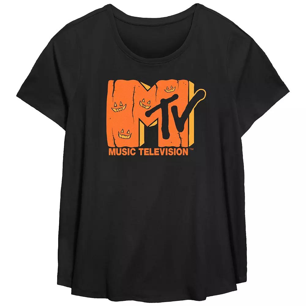 Plus Size MTV Jack O Lantern Logo Graphic Tee, Girl's, Size: 2XL, Black Product Image