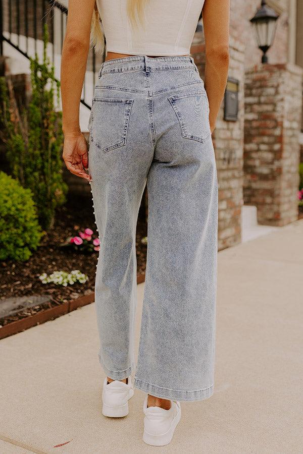 The Lorelai High Waist Pearl Embellished Jean in Light Wash Product Image