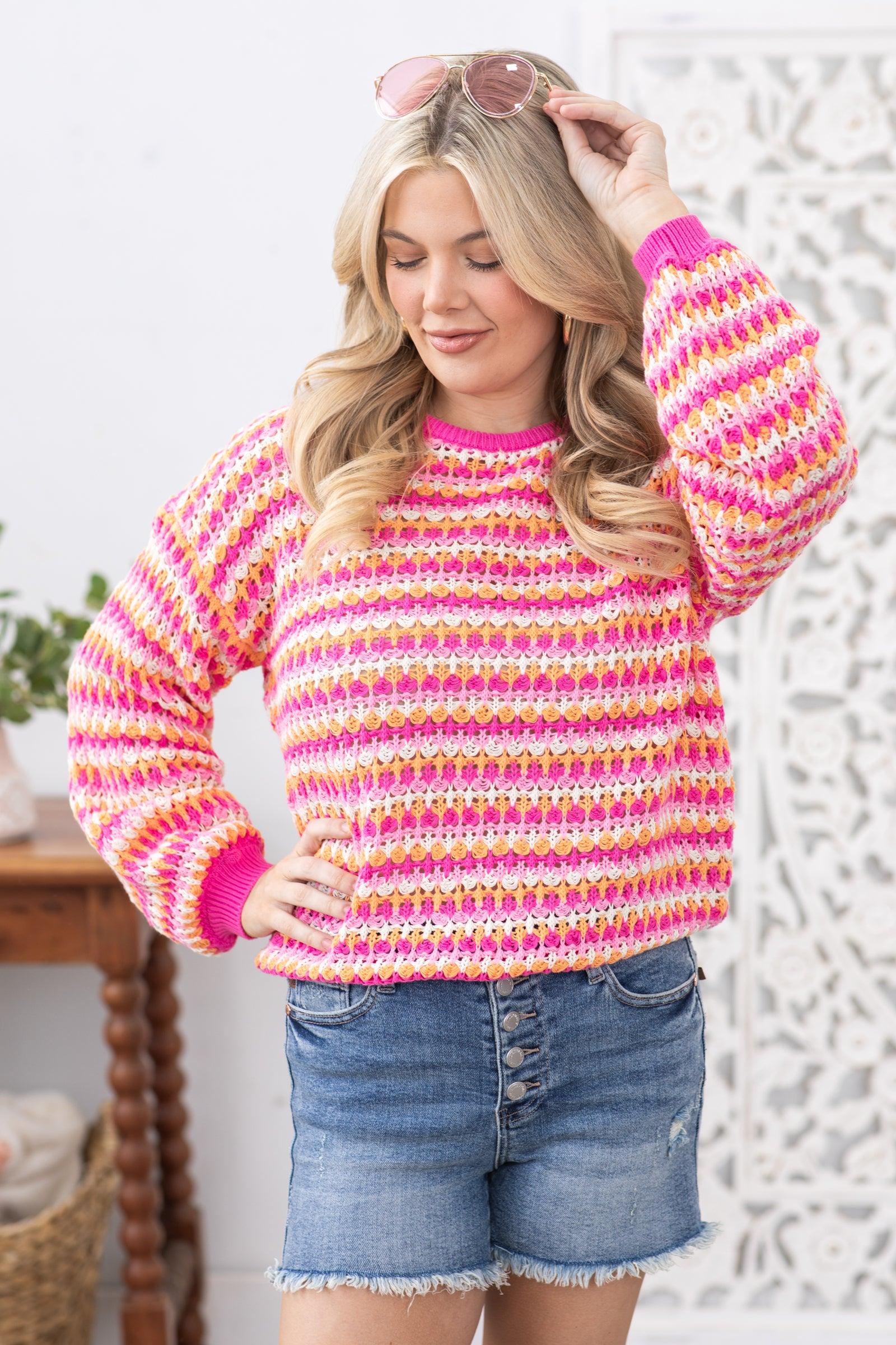 Pink Multicolor Stripe Knit Pullover Sweater Product Image