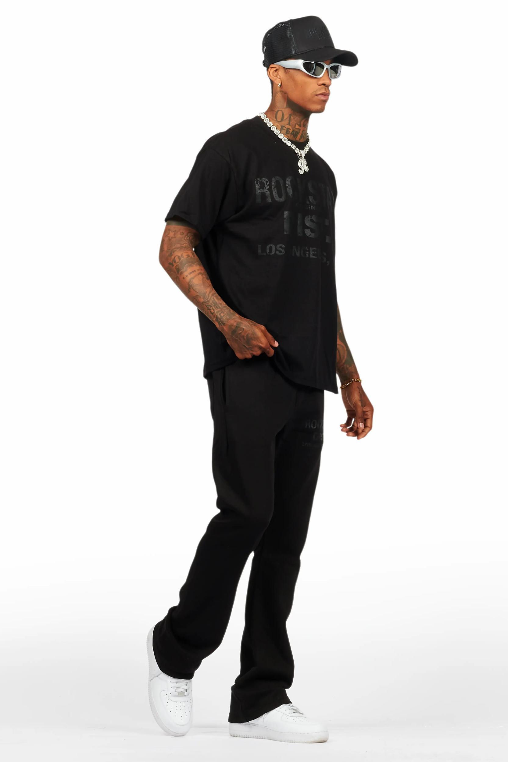 Lake Black/Black Oversized T-Shirt/Stacked Track Pant Set Male Product Image