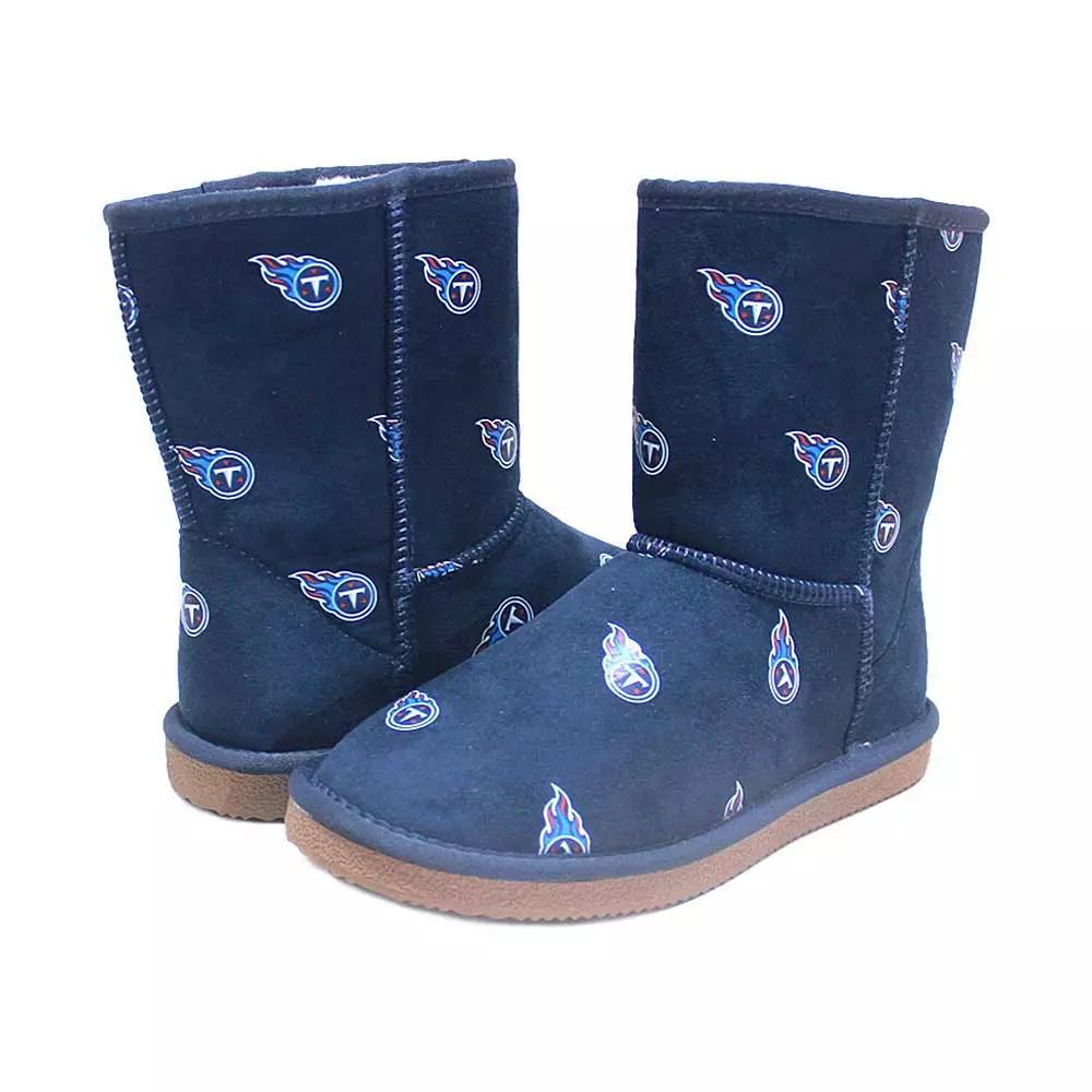 Women's Cuce Navy Tennessee Titans Allover Logo Boots,  Product Image