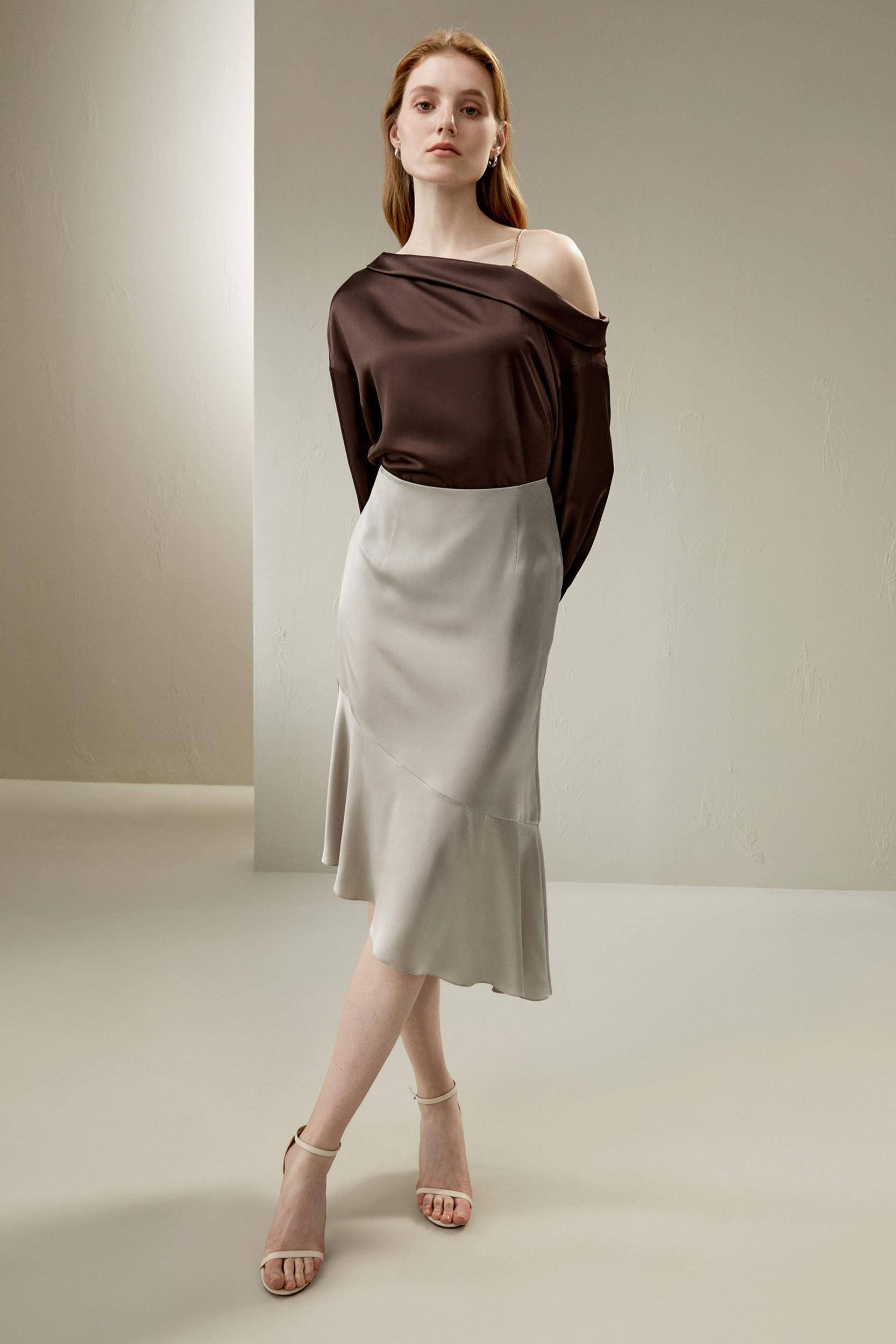 Silk Asymmetrical Fishtail Skirt Product Image
