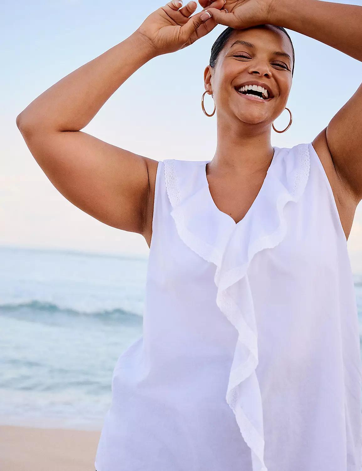 Lace Ruffle-Neck Popover Tank Product Image