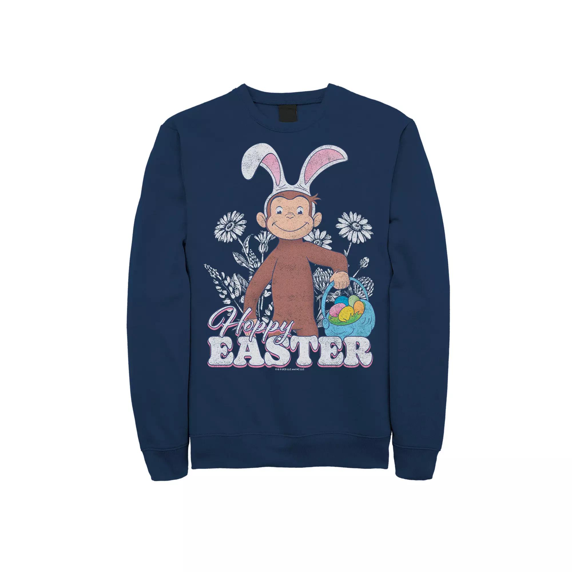 Big & Tall Curious George Bunny Ears And Easter Eggs Sweatshirt, Men's,  Product Image