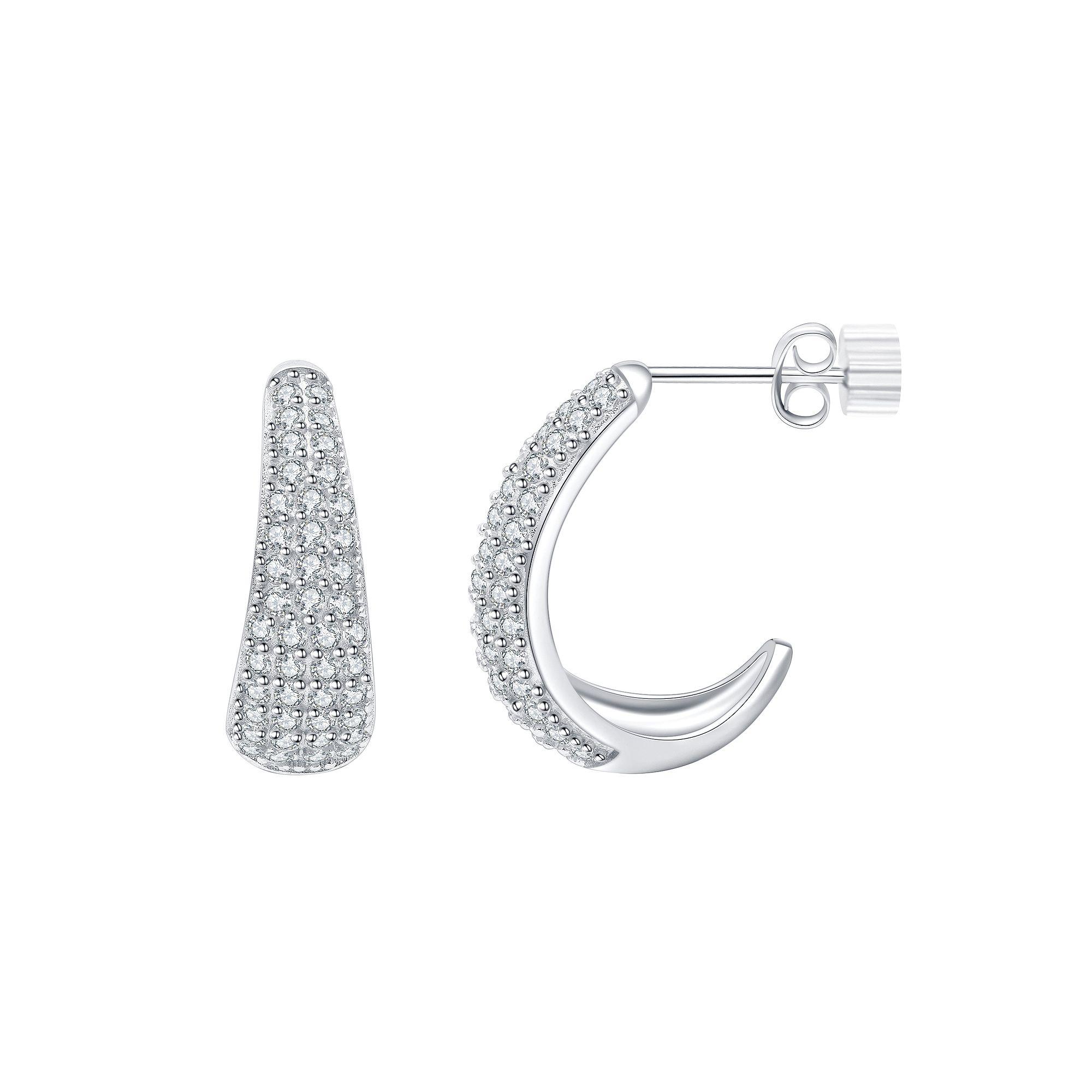 Eco Silver Luxe Sterling Silver Pave Cubic Zirconia Post Hoop Earrings, Women's Product Image