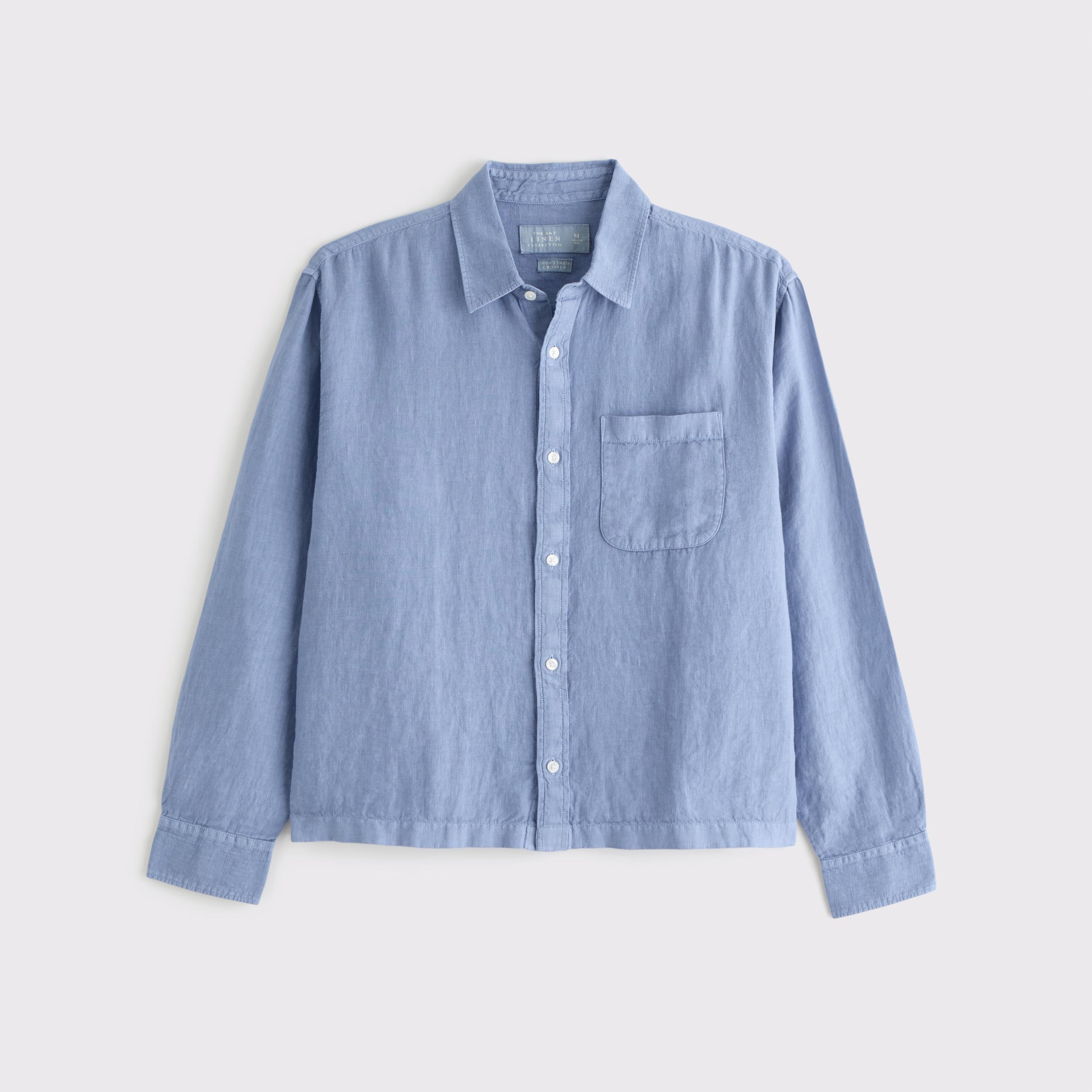 Cropped Linen Button-Up Shirt Product Image