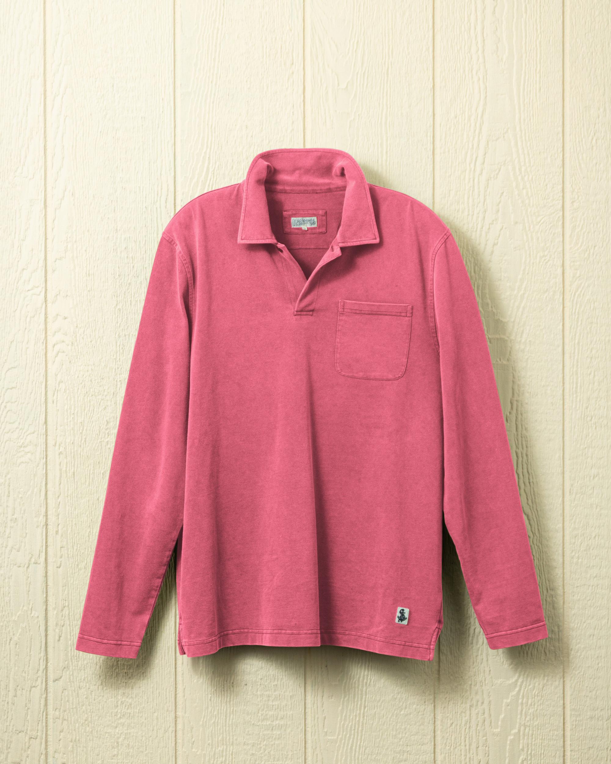 Long Sleeve Salt Washed Polo in Faded Red Product Image