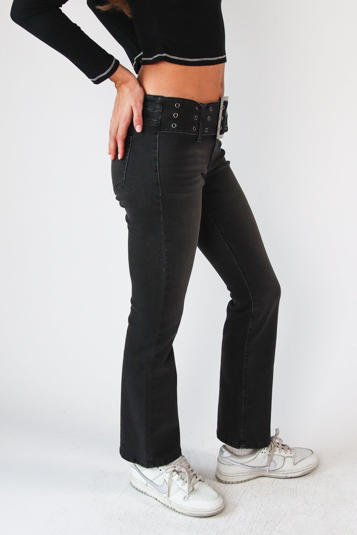 Low Rise Bootcut Belted Jeans Product Image