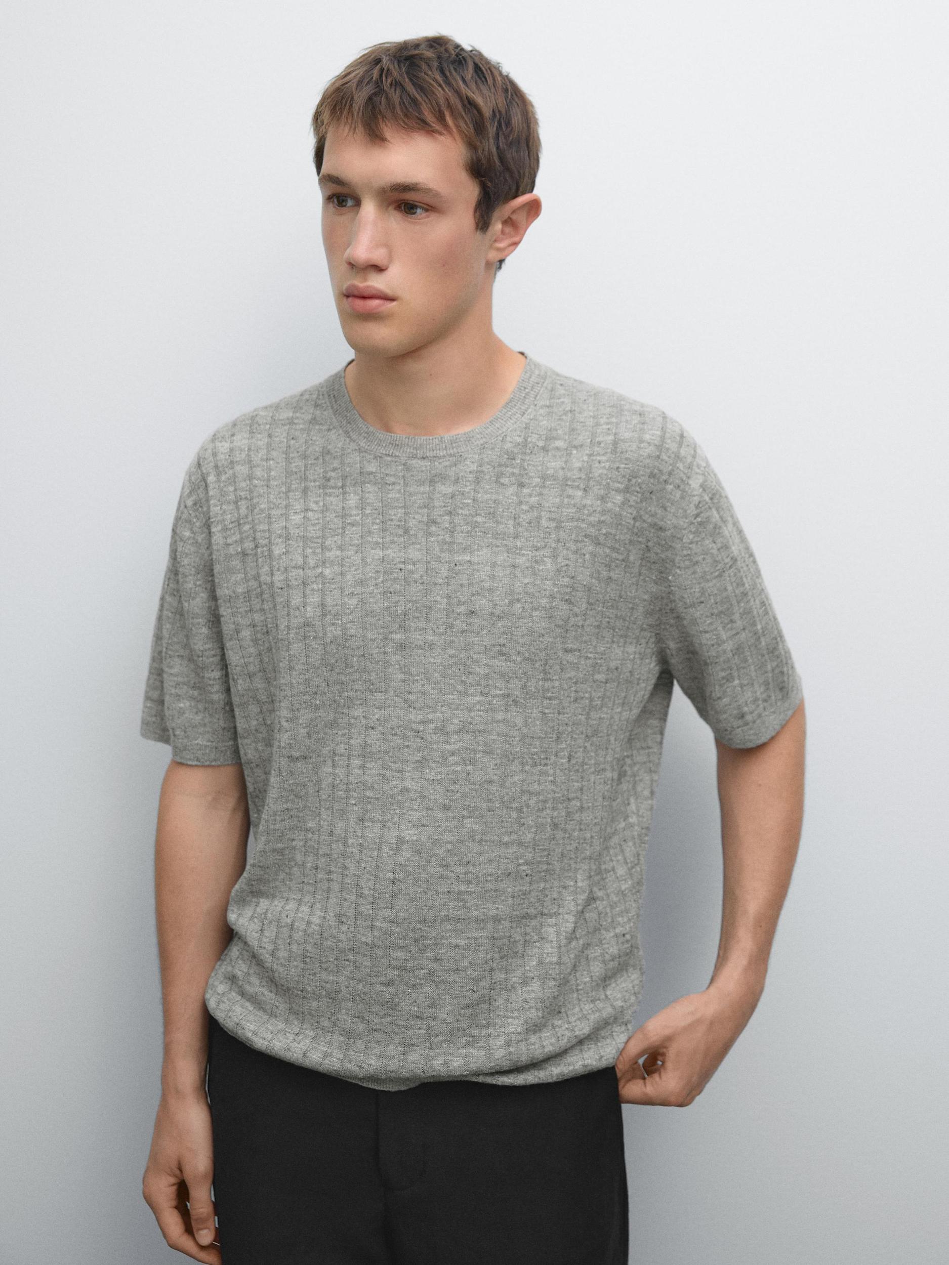 100% linen ribbed knit T-shirt Product Image