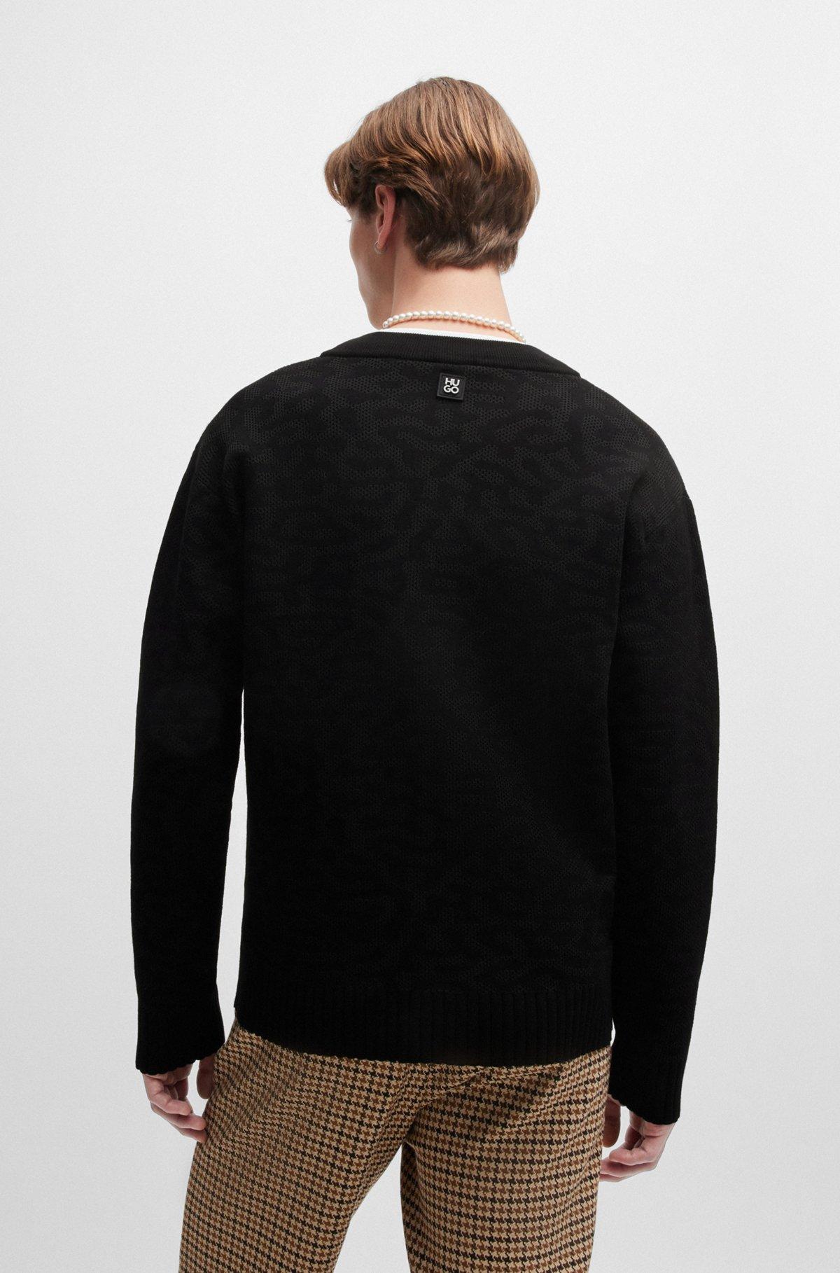 V-neck cardigan with animal-pattern jacquard Product Image