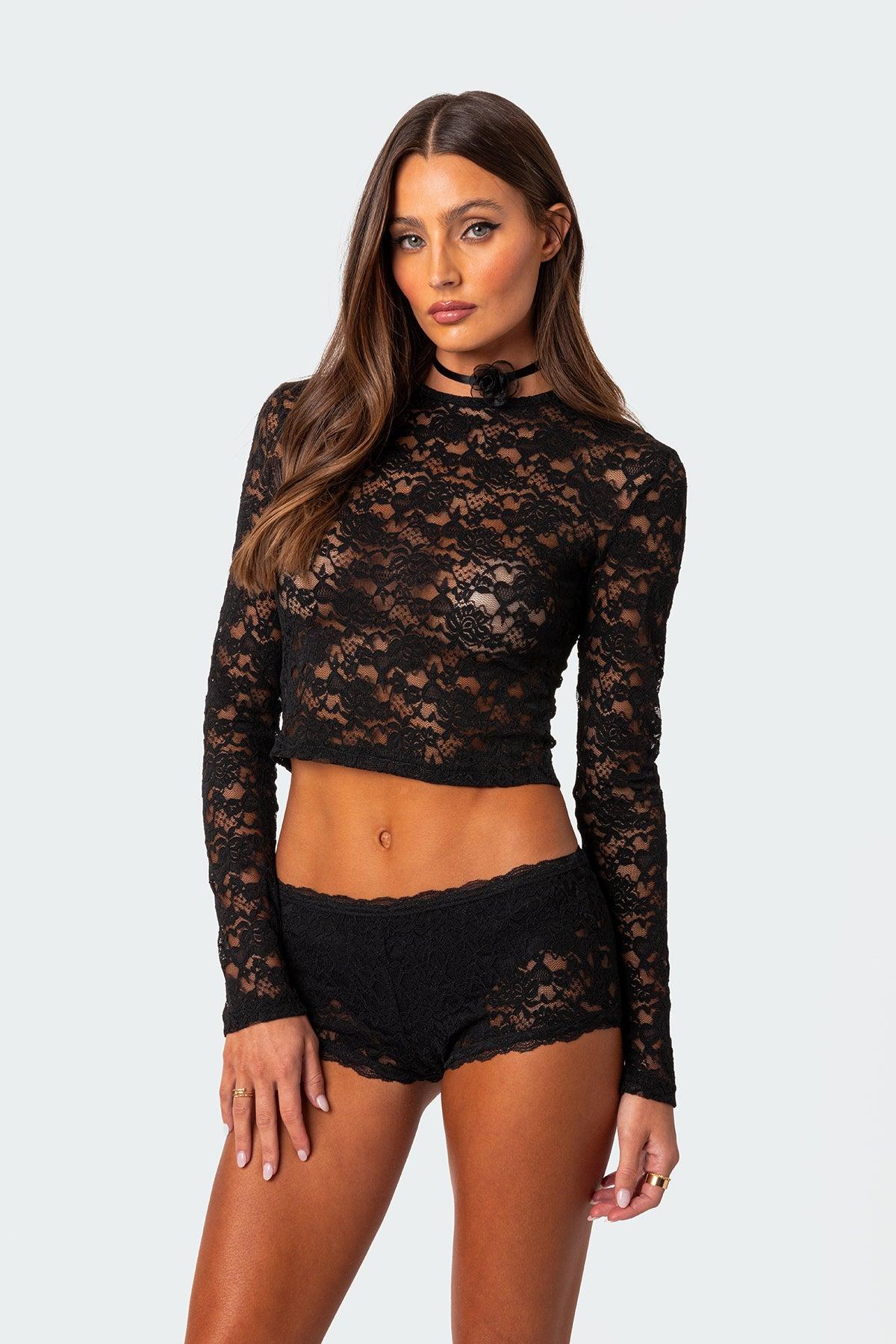 Estella Sheer Lace Micro Shorts Product Image