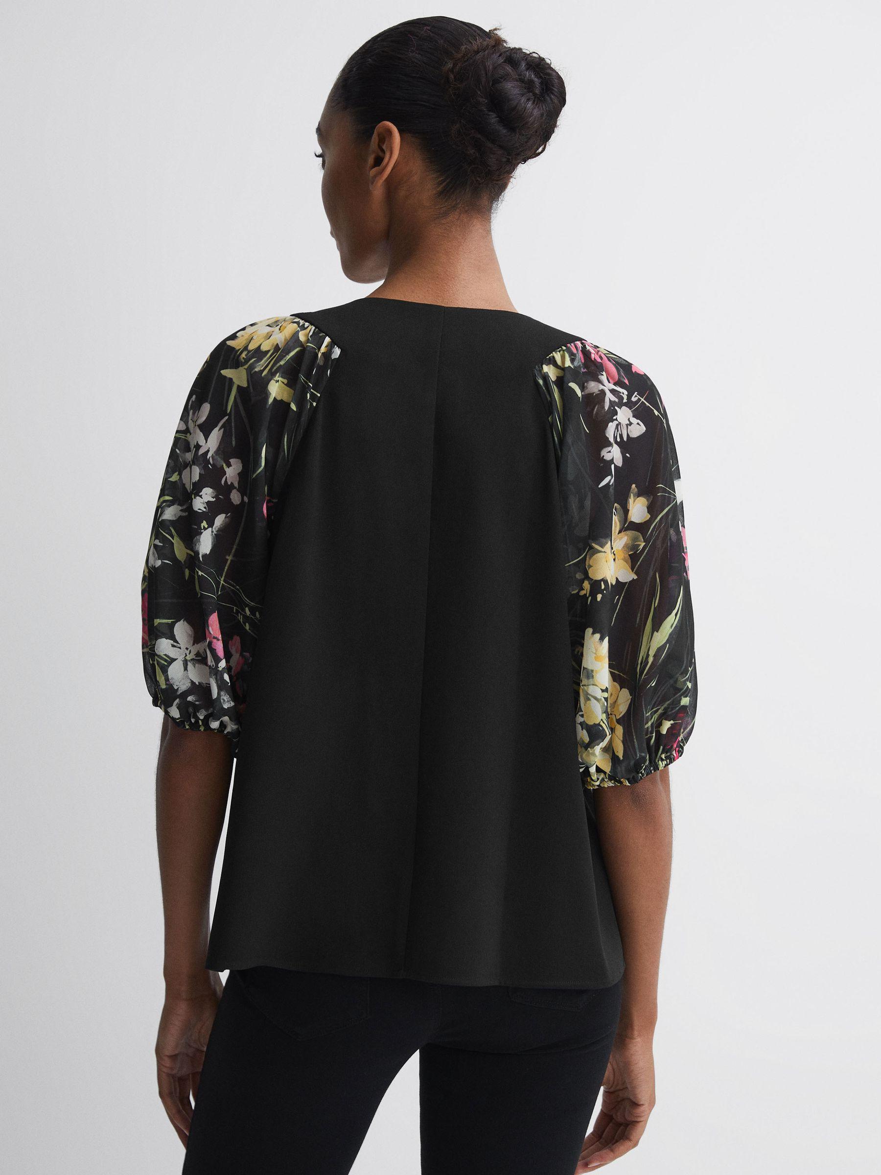 Florere Floral Puff Sleeve Top in Black Product Image