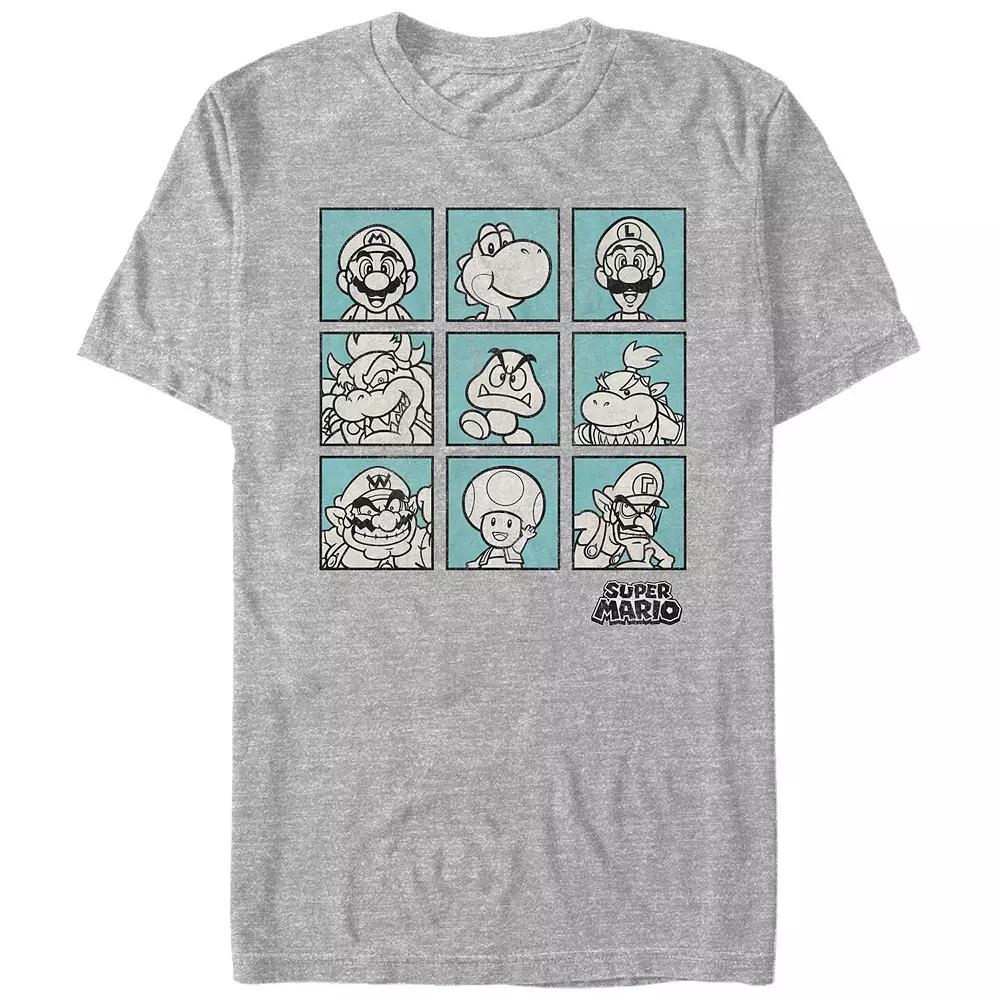 Men's Nintendo Super Mario Teal Character Boxes Graphic Tee,  Product Image