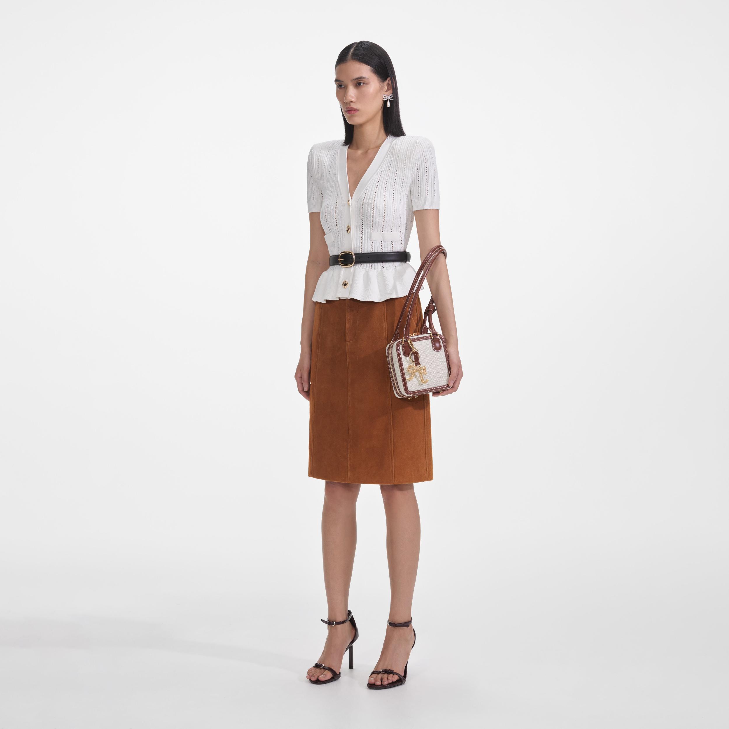 White Peplum Knit Top Product Image