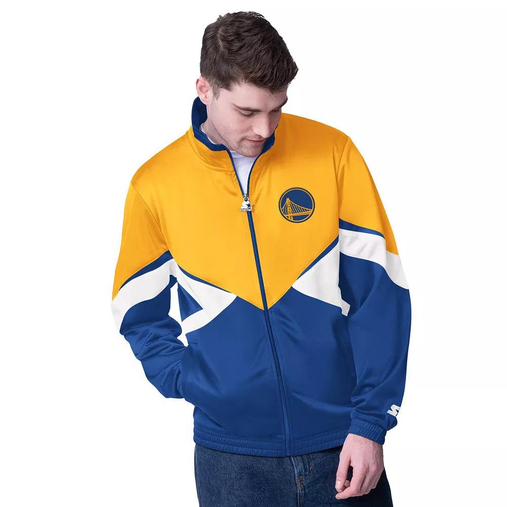 Men's Starter Gold/Royal Golden State Warriors Rush Applique Full-Zip Track Jacket, Size: 2XL Product Image