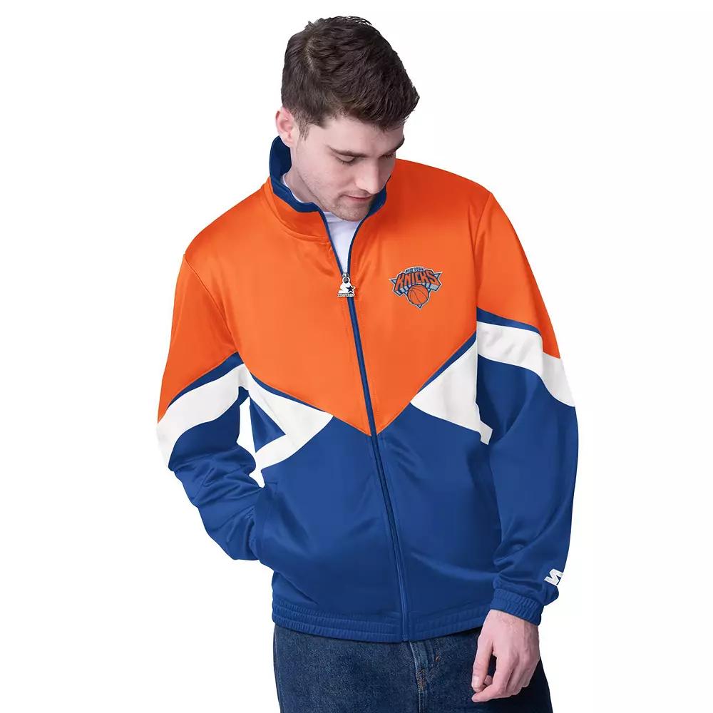Men's Starter Orange/Blue New York Knicks Rush Applique Full-Zip Track Jacket, Size: Medium Product Image